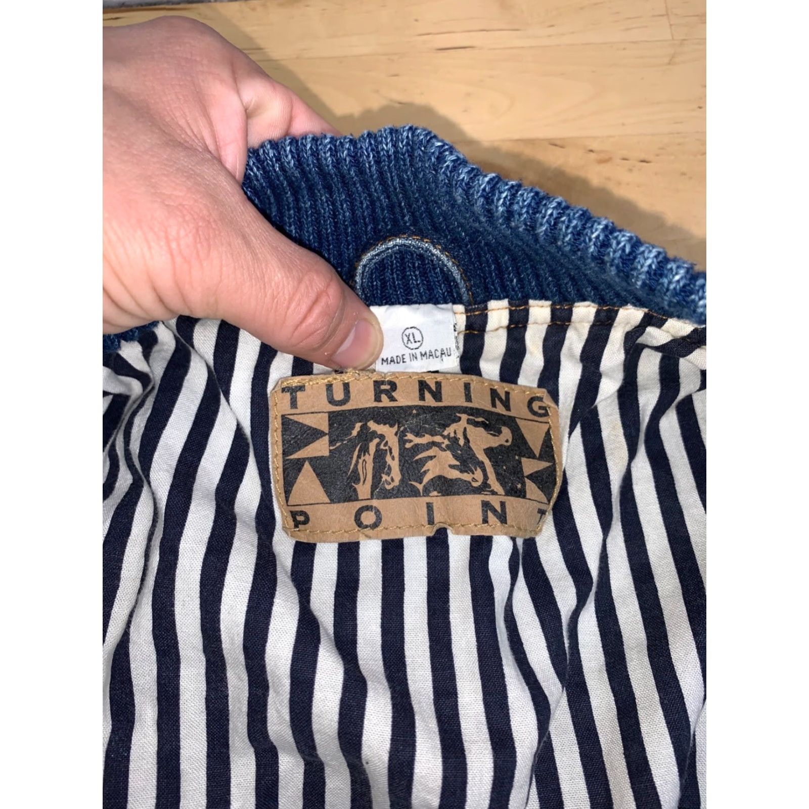 Denime VINTAGE Turning Point Denim Bomber Jacket Mens XL Blue Logo Embroidered Lined Shirt? Size US XL / EU 56 / 4 - 2 Thumbnail