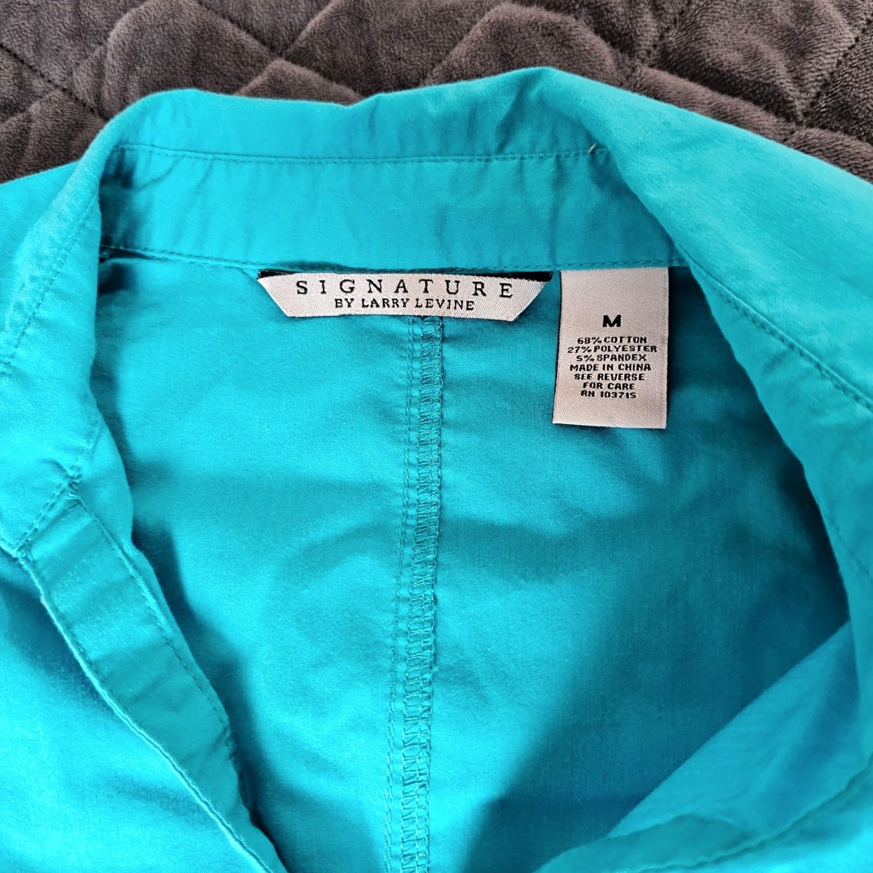 Vintage Signature by Larry Levine Womens Button-Up Blouse Long Sleeve Teal Size M Size M / US 6-8 / IT 42-44 - 6 Thumbnail