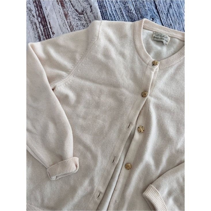 Vintage Vintage BERK 100% Cashmere Cream Knit Button-Up Cardigan Size L / US 10 / IT 46 - 2 Thumbnail