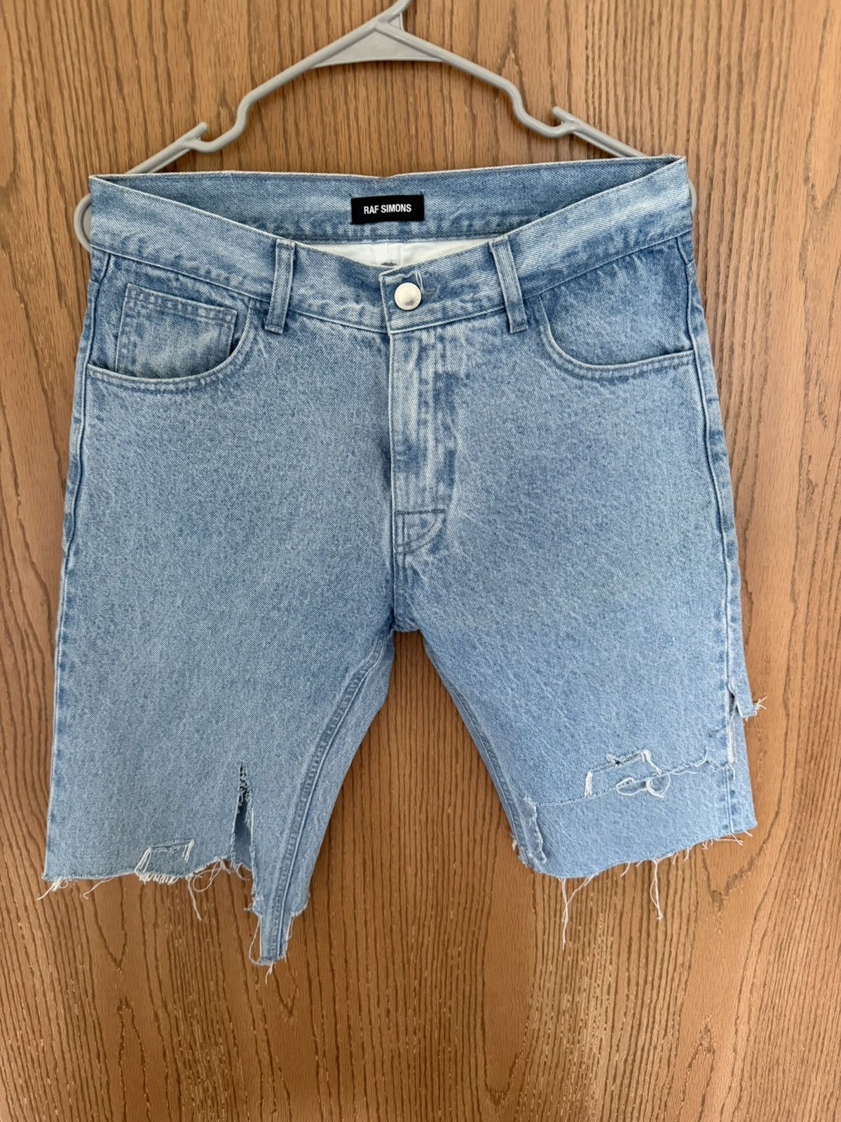 Raf Simons Slim Fit Double Destroyed Denim Shorts Mens Sz 30