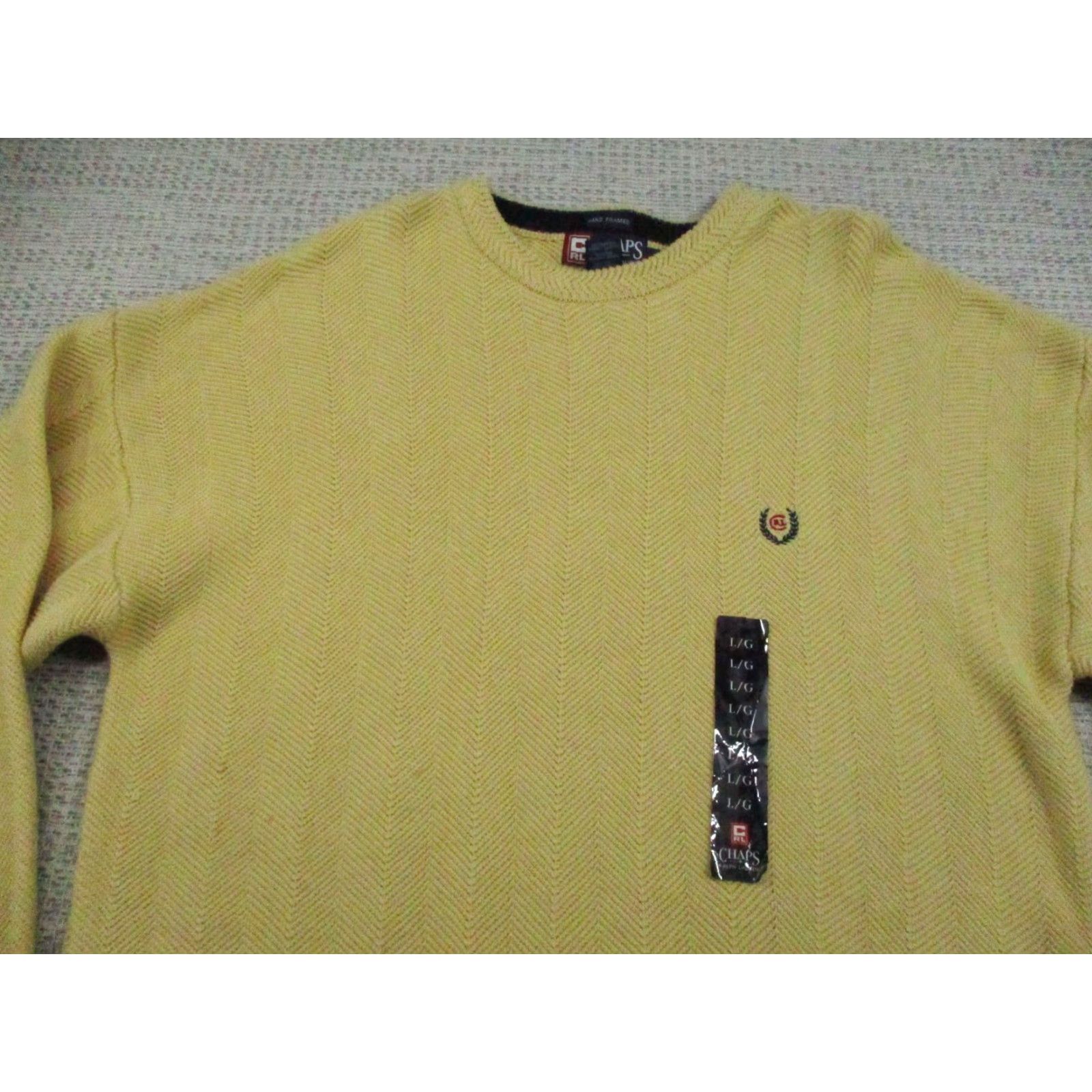 Chaps Chaps Ralph Lauren Sweater Mens Large Yellow Crewneck Herringbone Knit Pullover Size US L / EU 52-54 / 3 - 4 Thumbnail