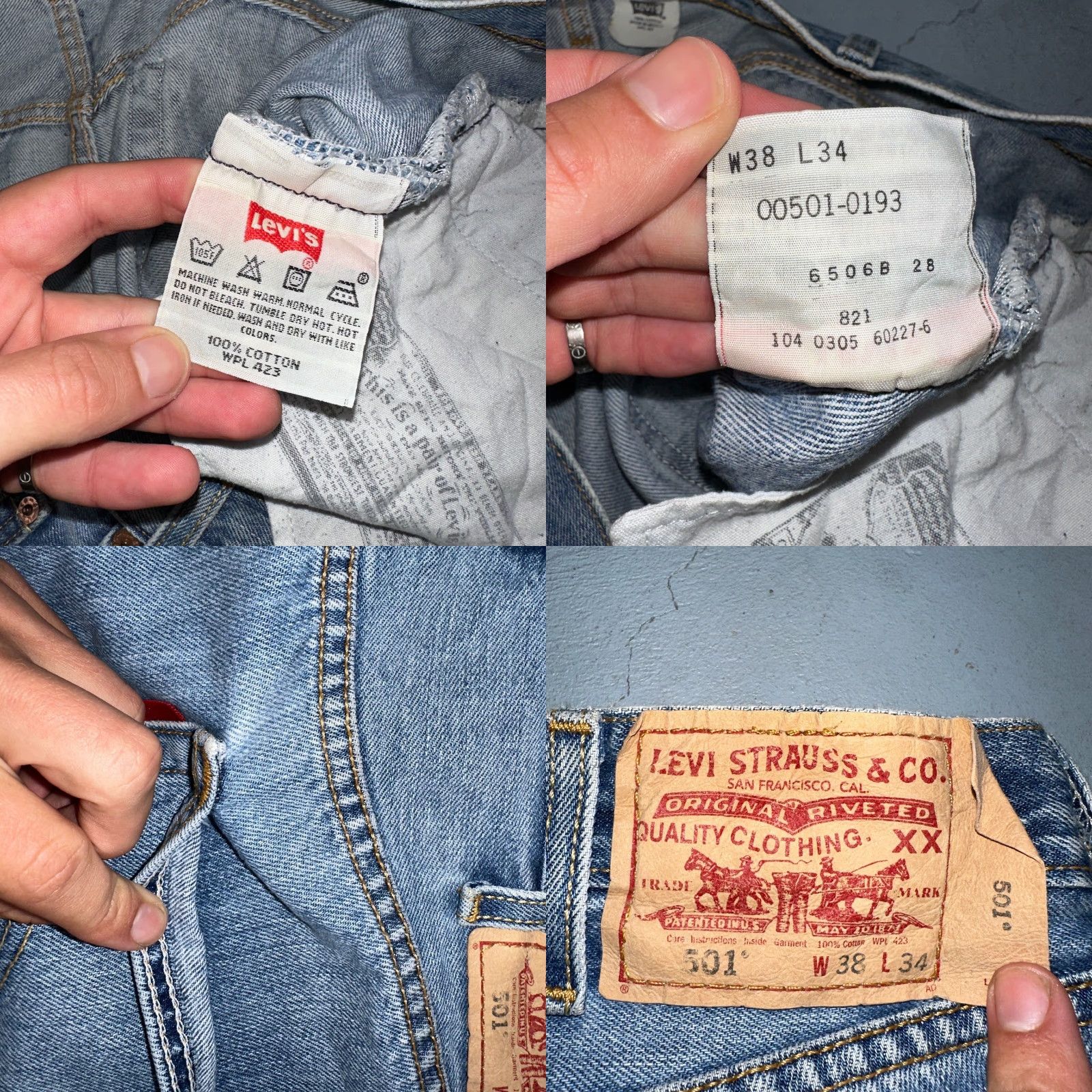 Levi's VINTAGE Levi's 501 Jeans Straight Men's Blue Light Wash 38x34 90s 501 Series 5-Pocket Denim Cotton Regular Size US 38 / EU 54 - 9 Thumbnail
