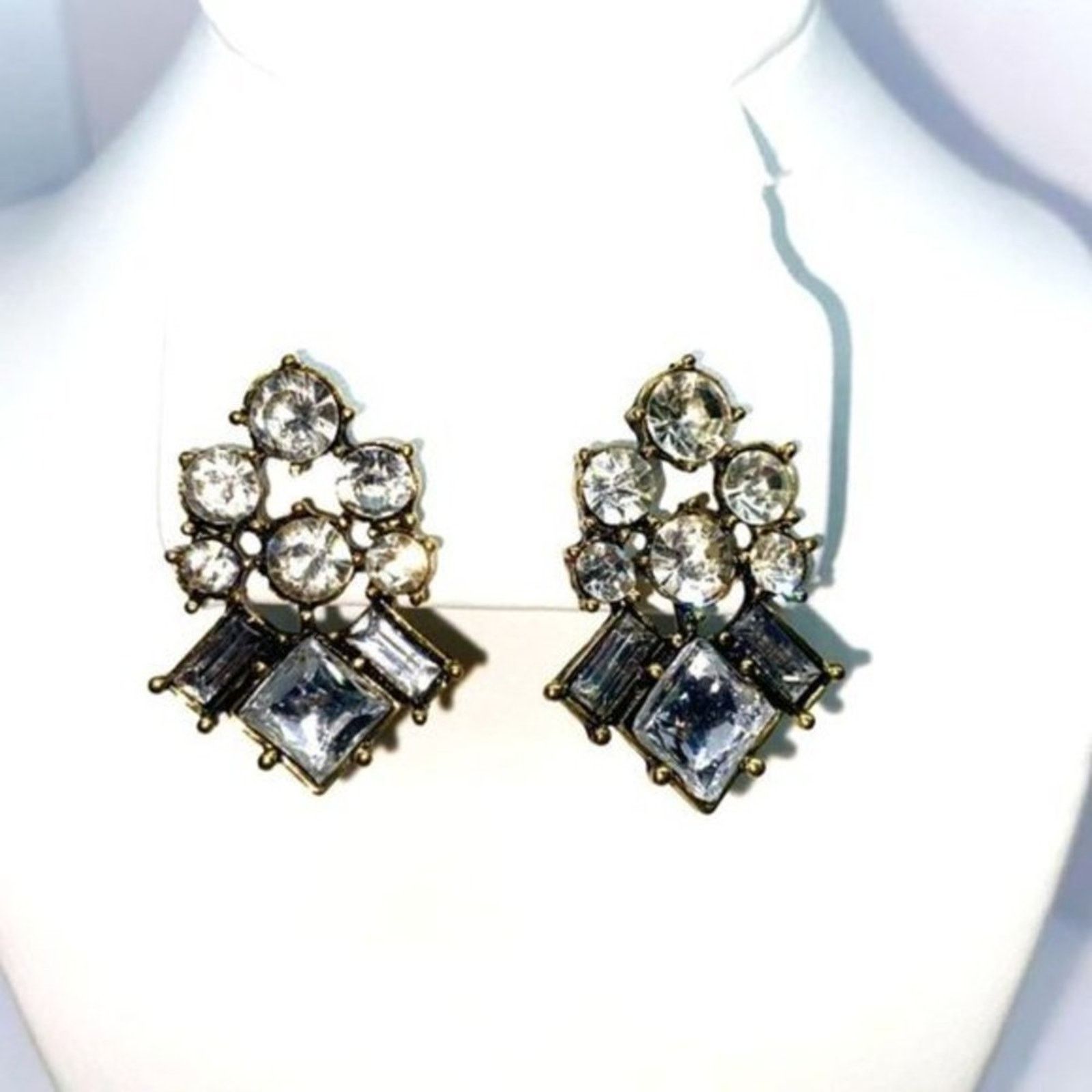 Handmade Gold-Tone Rhinestone Stud Statement Earrings Size ONE SIZE - 1 Thumbnail