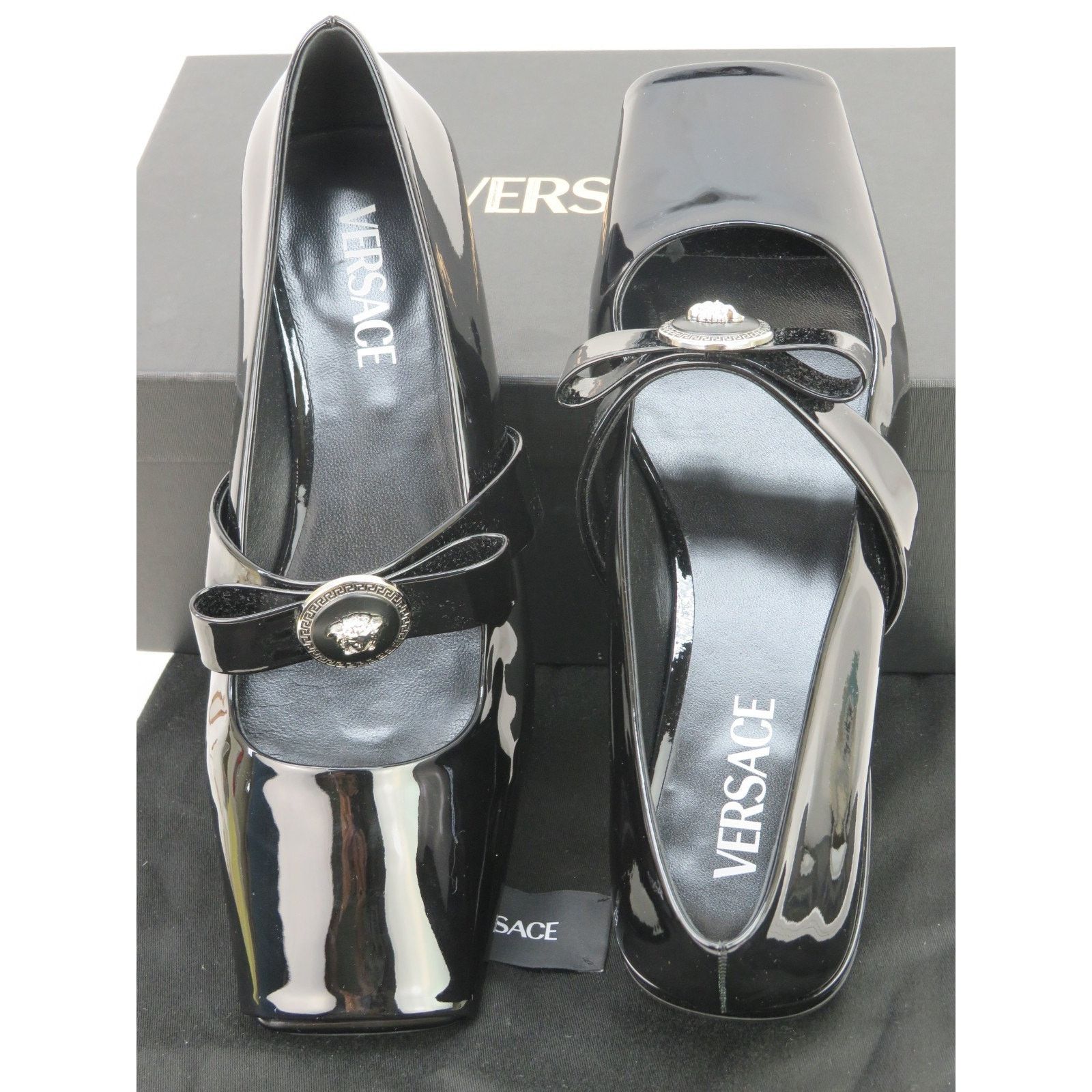 Versace VERSACE BLACK PATENT LEATHER COIN MEDUSA HEAD BOW FLATS 40 Size US 10 / IT 40 - 1 Thumbnail