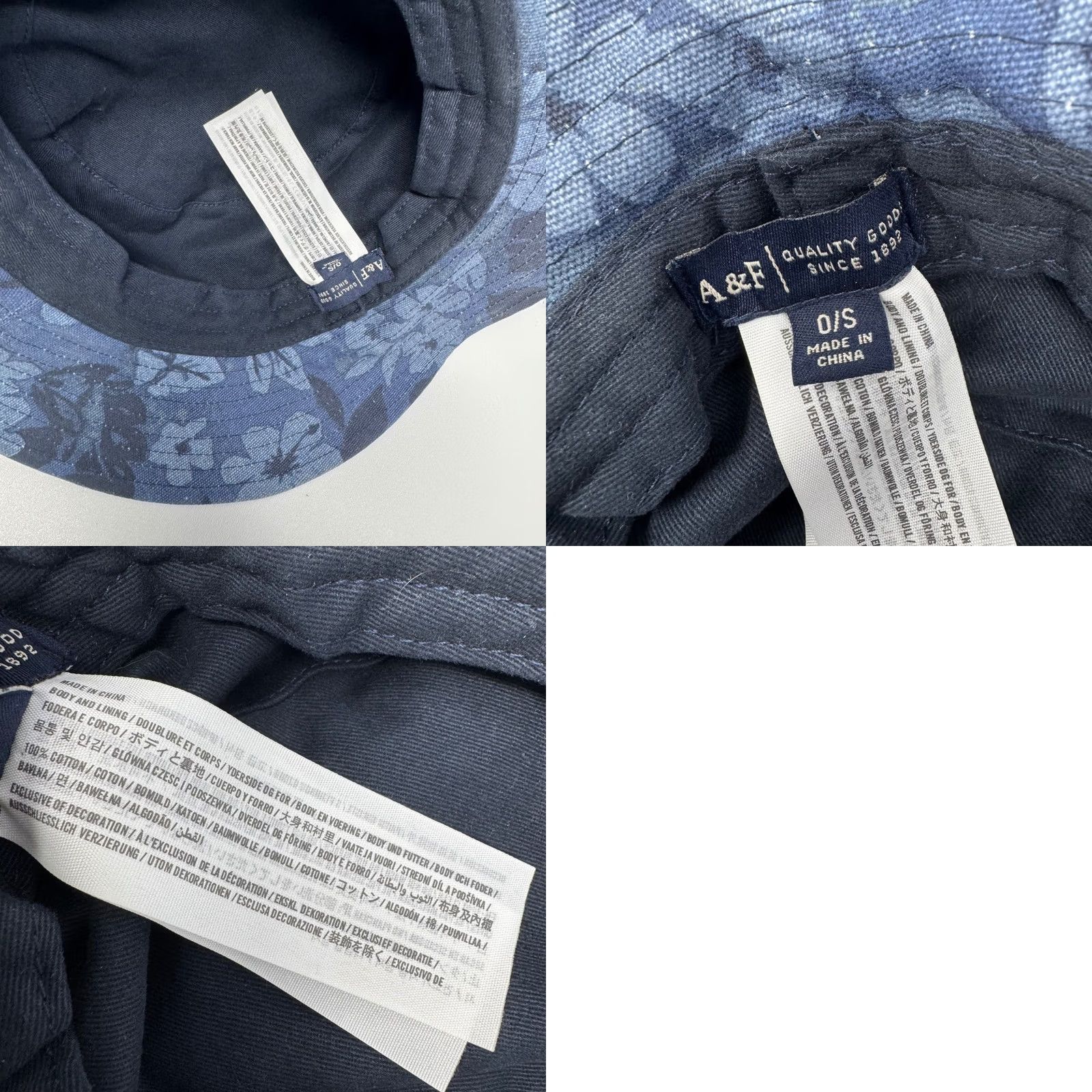 Abercrombie & Fitch Abercrombie & Fitch Bucket Hat OS Unisex Adults Cotton Canvas Floral Blue Lined Summer Spring Casual Outdoor Hats Men Women Size ONE SIZE - 8 Thumbnail