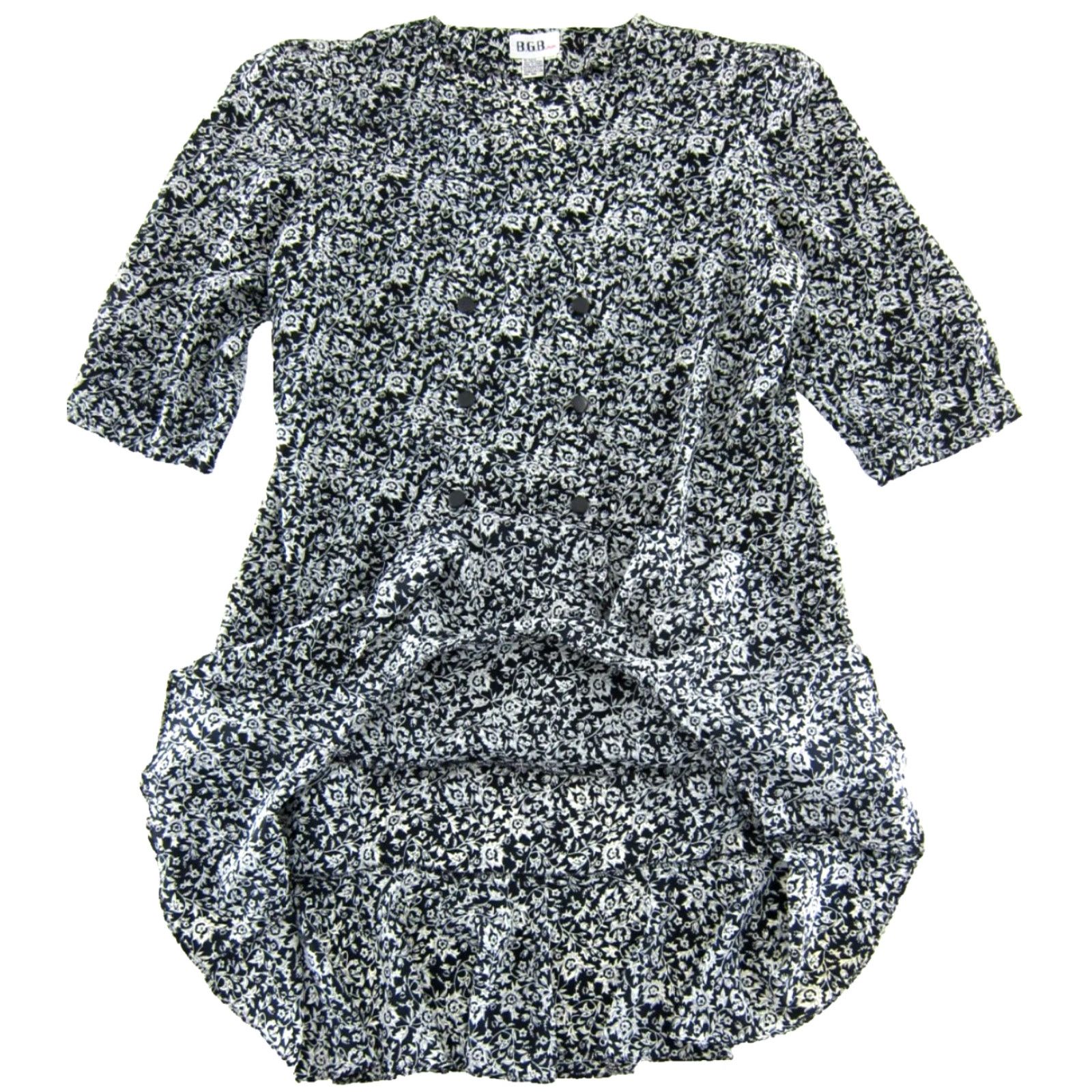 Vintage VINTAGE B.G.B. Plus Dress 24W Midi 3/4 Sleeve Black Floral Button Down Black Polyester Women Size 4XL / US 24-26 - 5 Thumbnail