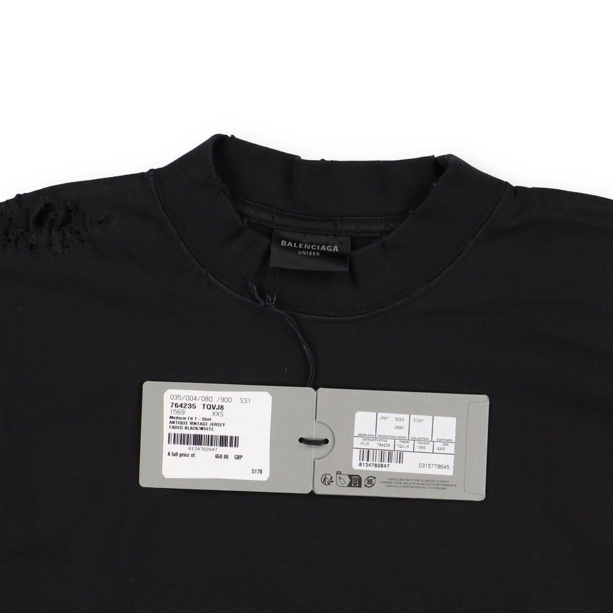 Balenciaga Washed Black Distressed Gothic Logo Oversized T-Shirt Size XXS / US 00 / IT 34 - 9 Thumbnail
