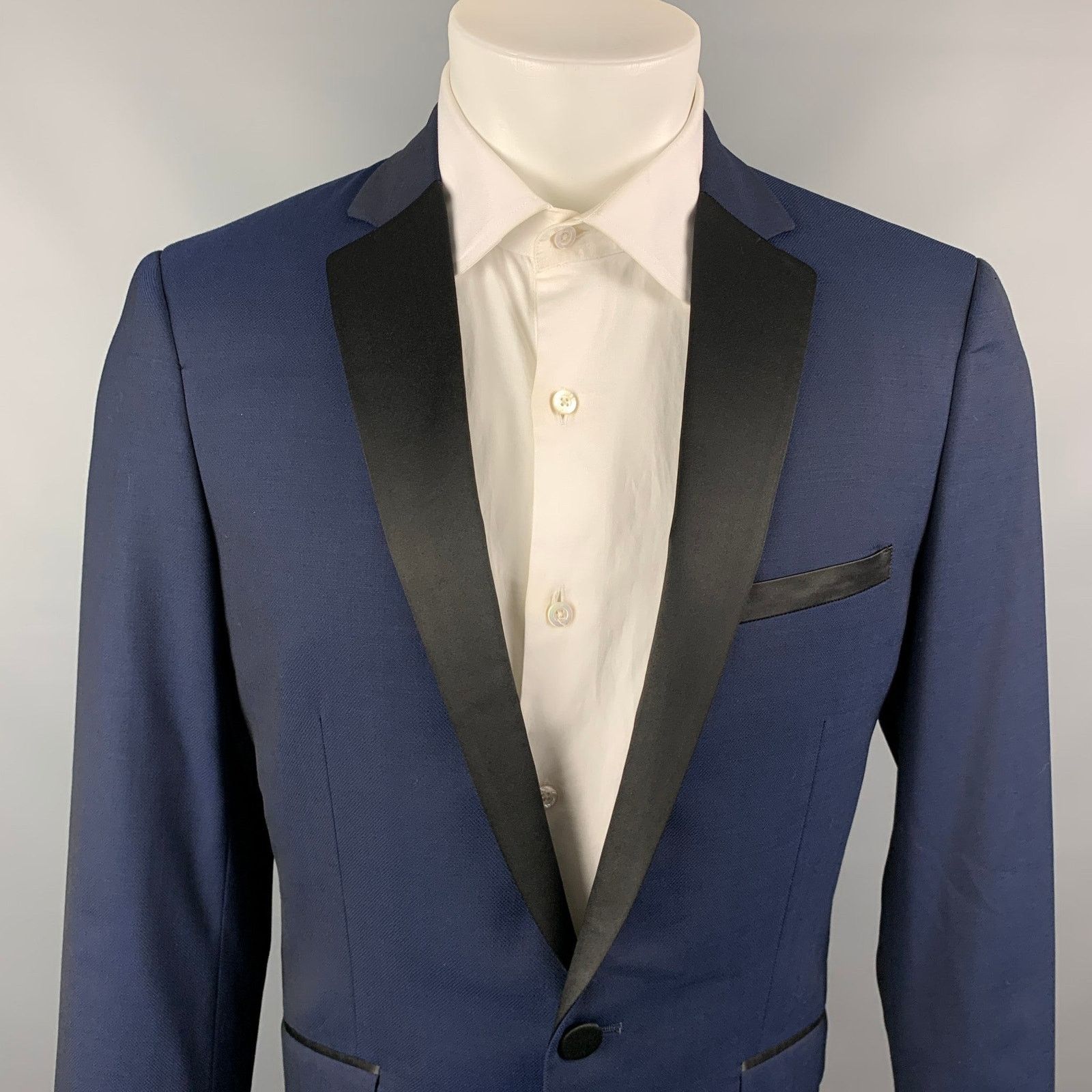 Theory Size 40 Regular Navy & Black Wool Notch Lapel Sport Coat Size 40R - 2 Thumbnail