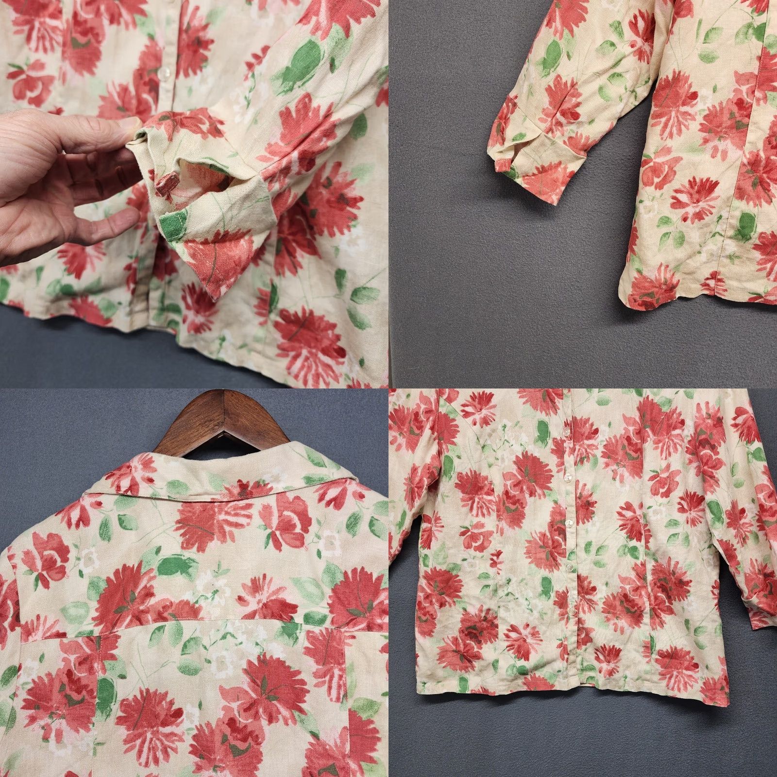 JM Collection JM Collection Womens Top 12 Floral Linen 3/4 Sleeve Button Front Collared Neckline Button-Up Camp Lagenlook Pink Womens Size 12 Regular Crew Neck? Size XL / US 12-14 / IT 48-50 - 8 Thumbnail
