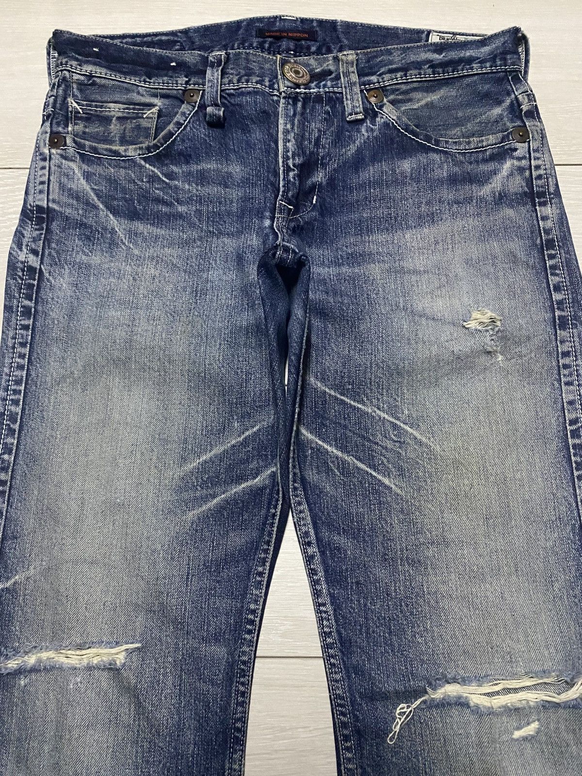 Tornado Mart Vtg Blue Way Made in Nippon Flare Bootcut Distressed Jeans Size US 33 - 3 Thumbnail