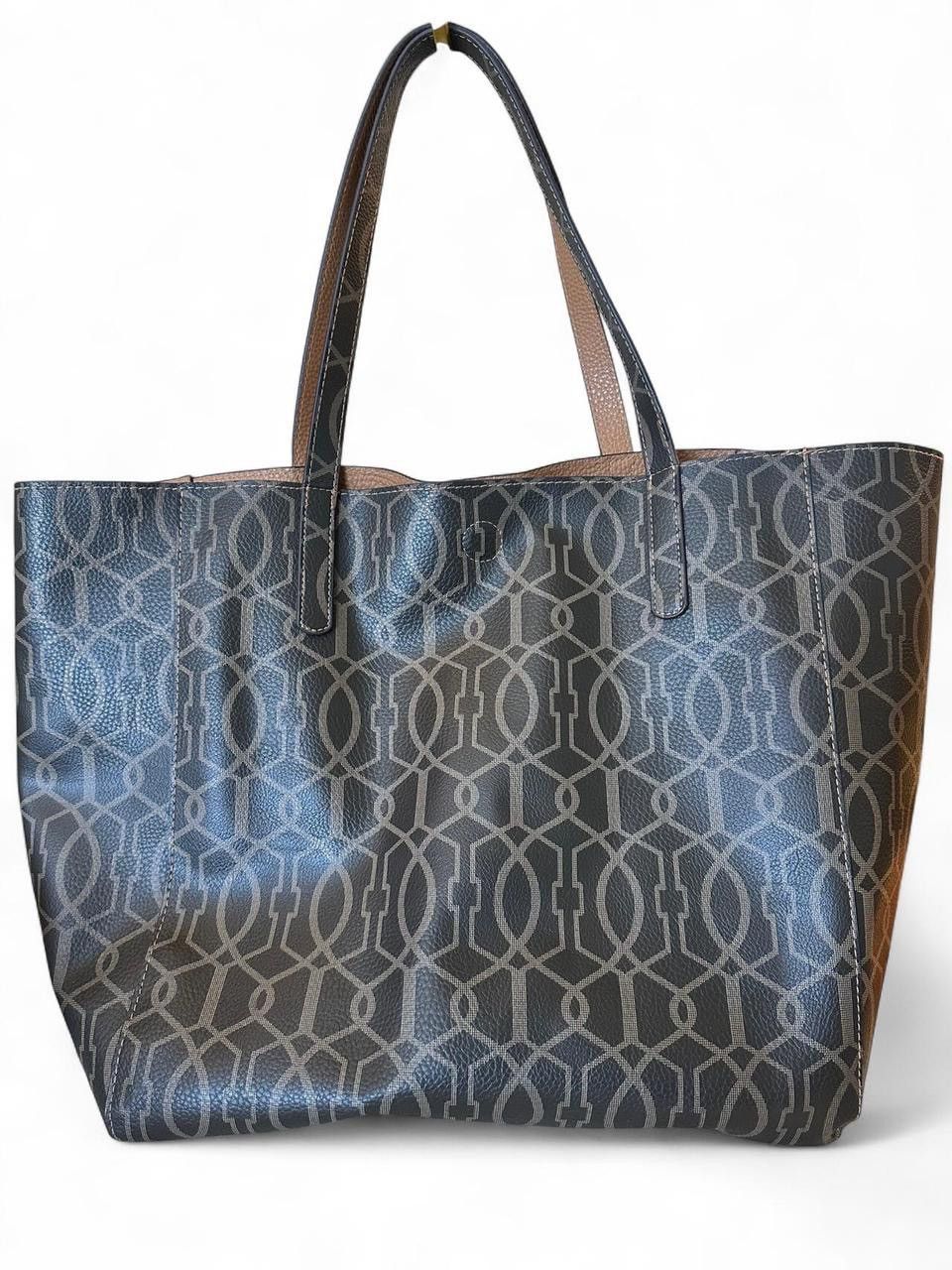 Other Reversible Brown Geometric / Tan PVC Tote – Magnetic Closure Size ONE SIZE - 2 Thumbnail