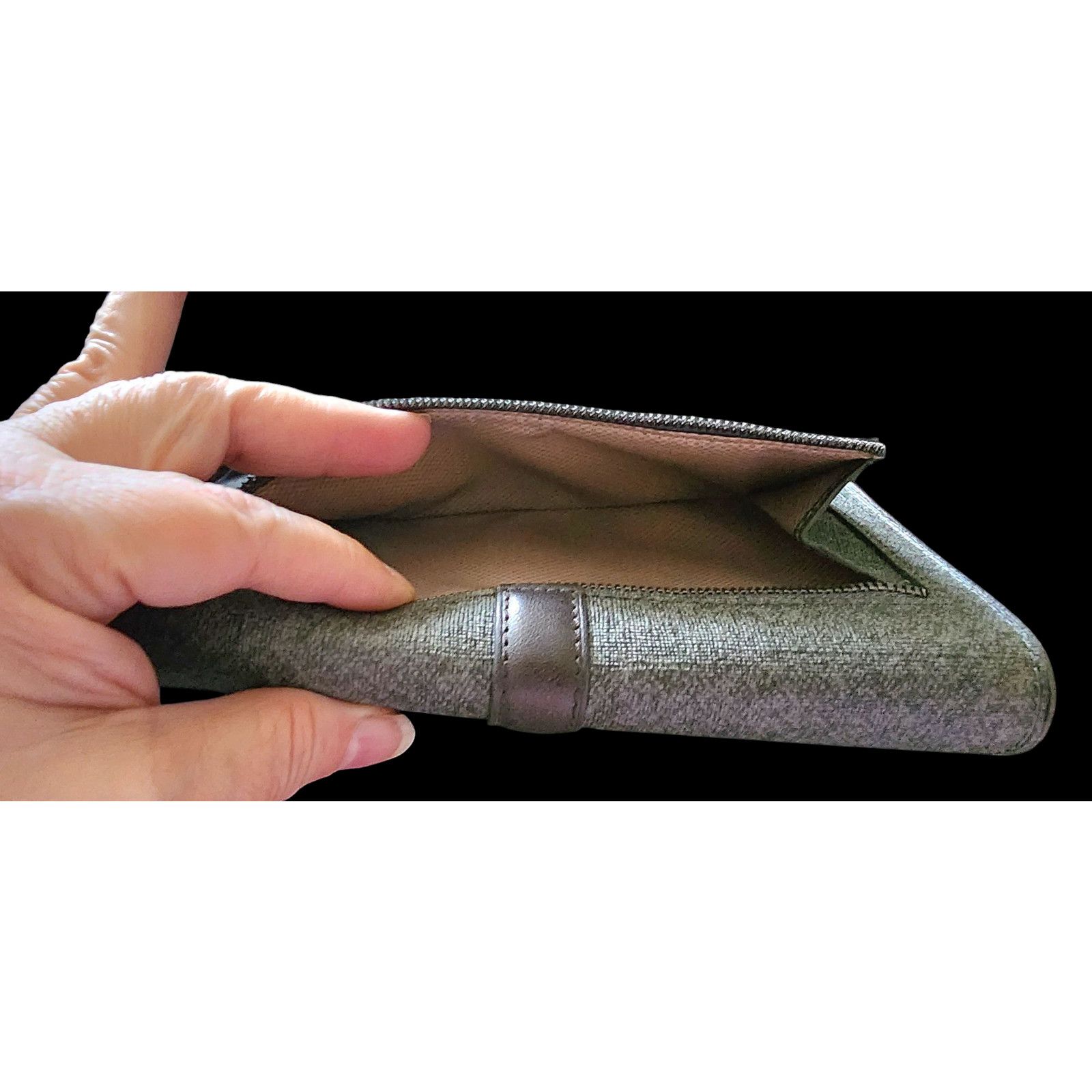 Tumi TUMI Gray Coated Canvas + Brown Leather Trim Wallet Womens Size ONE SIZE - 5 Thumbnail