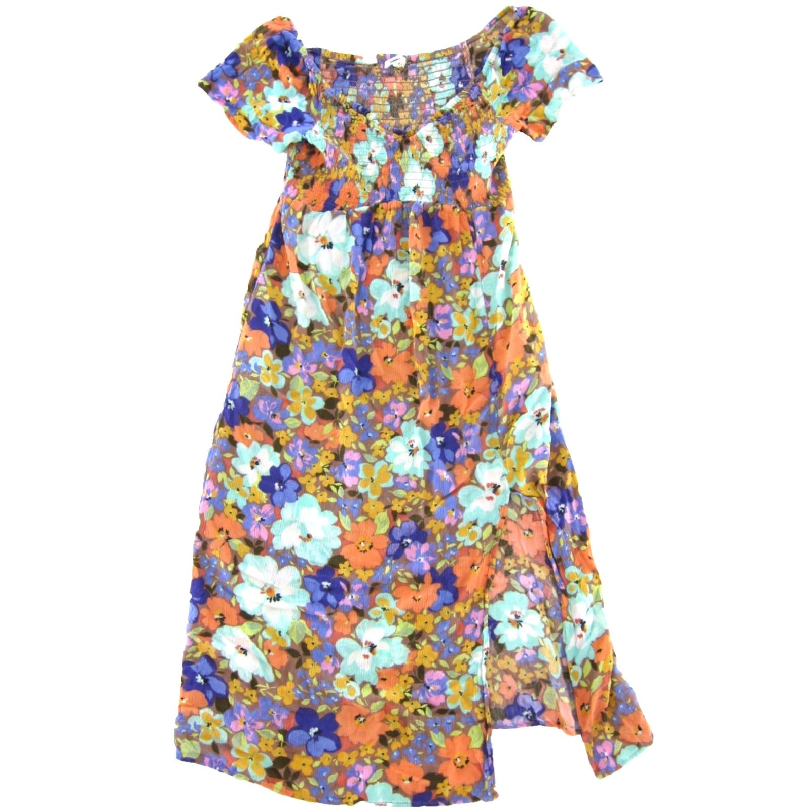O'Neill O'NEILL Floral Rayon Off Shoulder Short Sleeve Midi Dress M Purple Shirt Dress Women Size 32" / US 10 / IT 46 - 2 Thumbnail