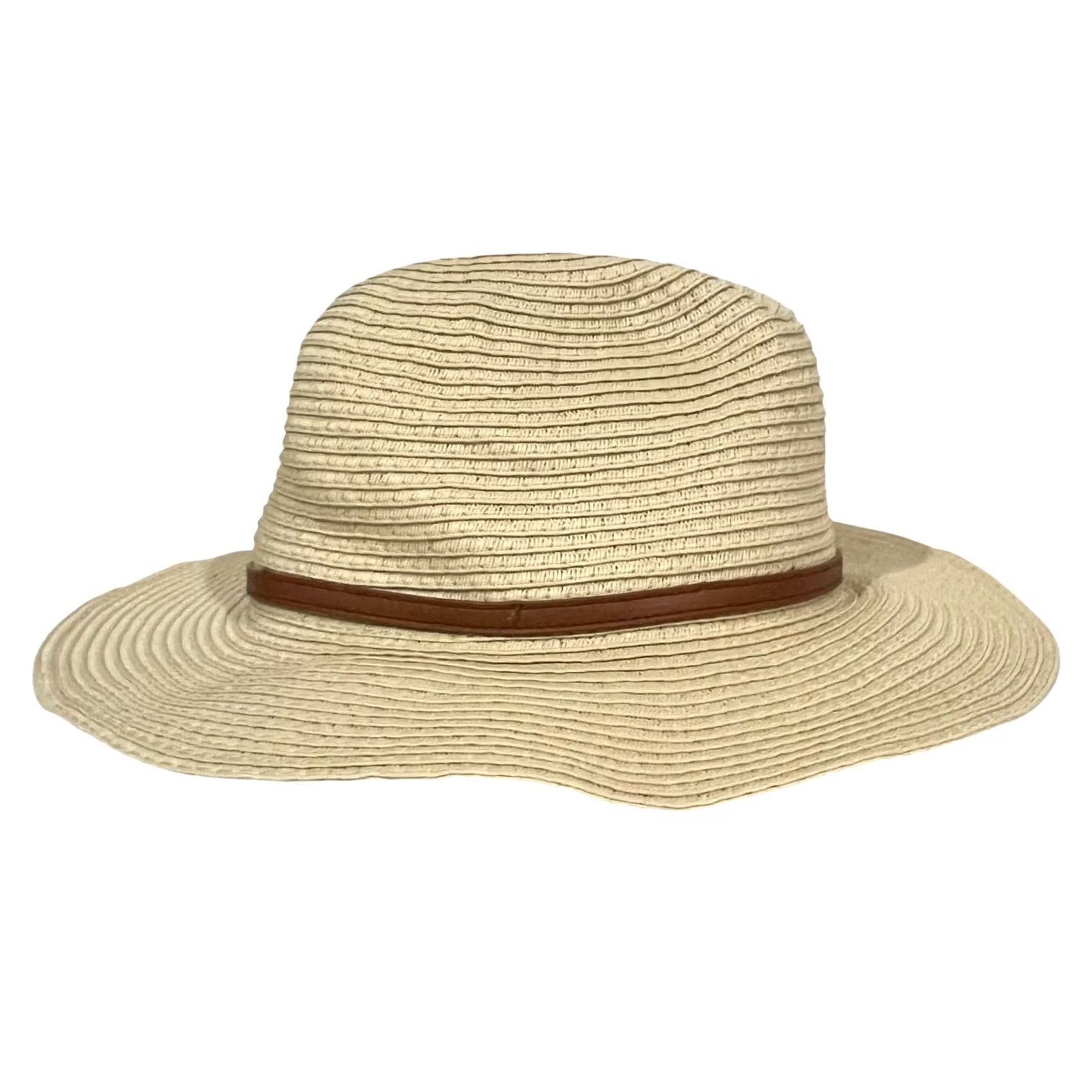 Vintage Melissa Odabash Straw Sun Hat Fedora Beige Brown Band w/ Buckle Womens One Size Adjustable Sun Hat Summer Beach Casual Travel Women Size ONE SIZE - 4 Thumbnail