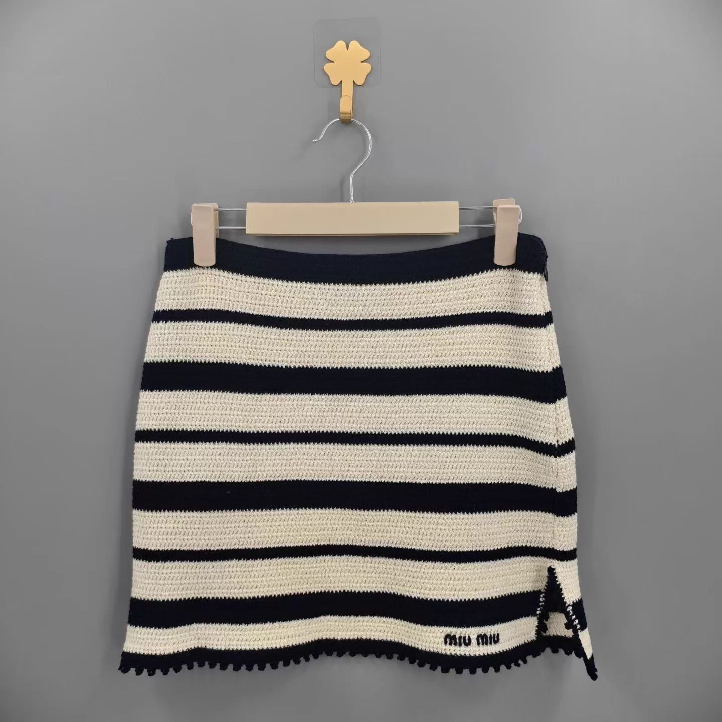Miu Miu MIU MIU Women's Short Striped Color Blocked Skirt Black/White Size 25" / US 0 / IT 36 - 1 Thumbnail