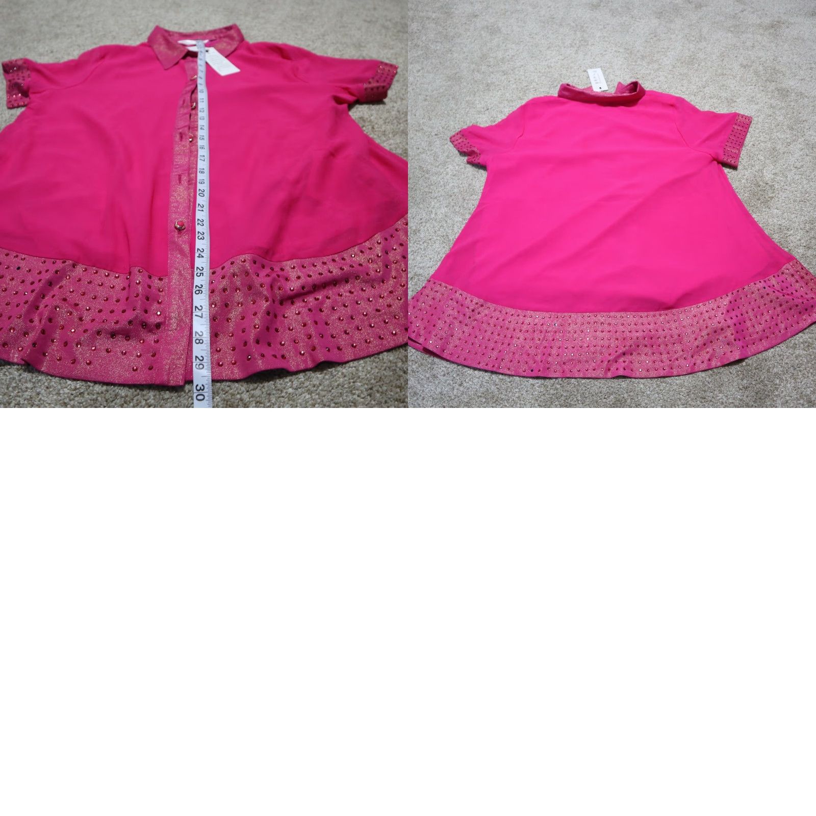 Vintage Jiji Shirt Women 3X Pink Gem Bling V-Neck Short Sleeve Top 3X Pink Womens 90s? Size XXL / US 16-18 / IT 52-54 - 8 Thumbnail