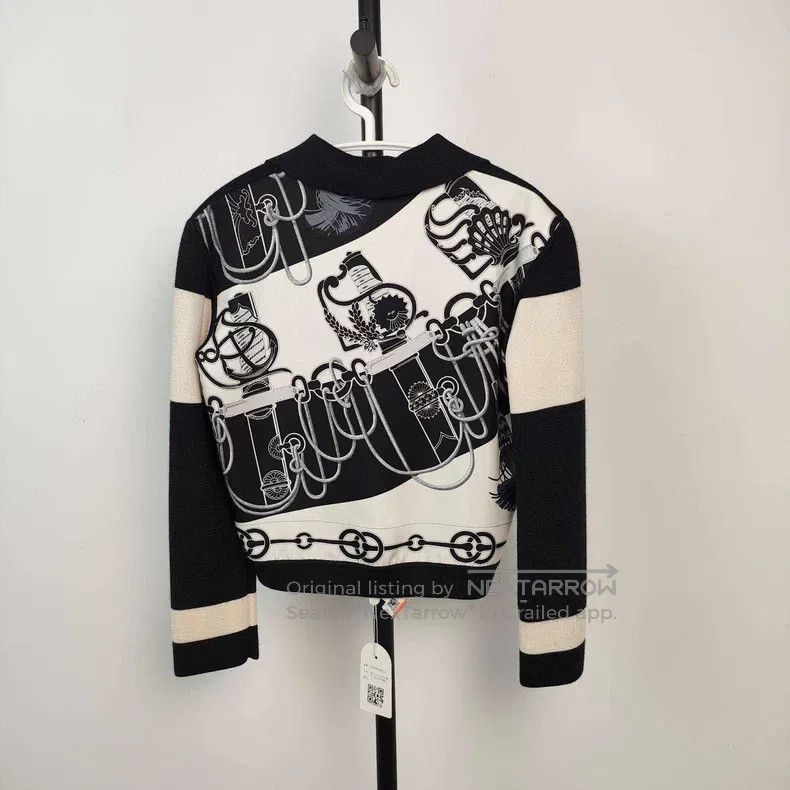 Hermes Hermes Knitted and silk blend jacket in black and white Size XXS / US 00 / IT 34 - 2 Thumbnail