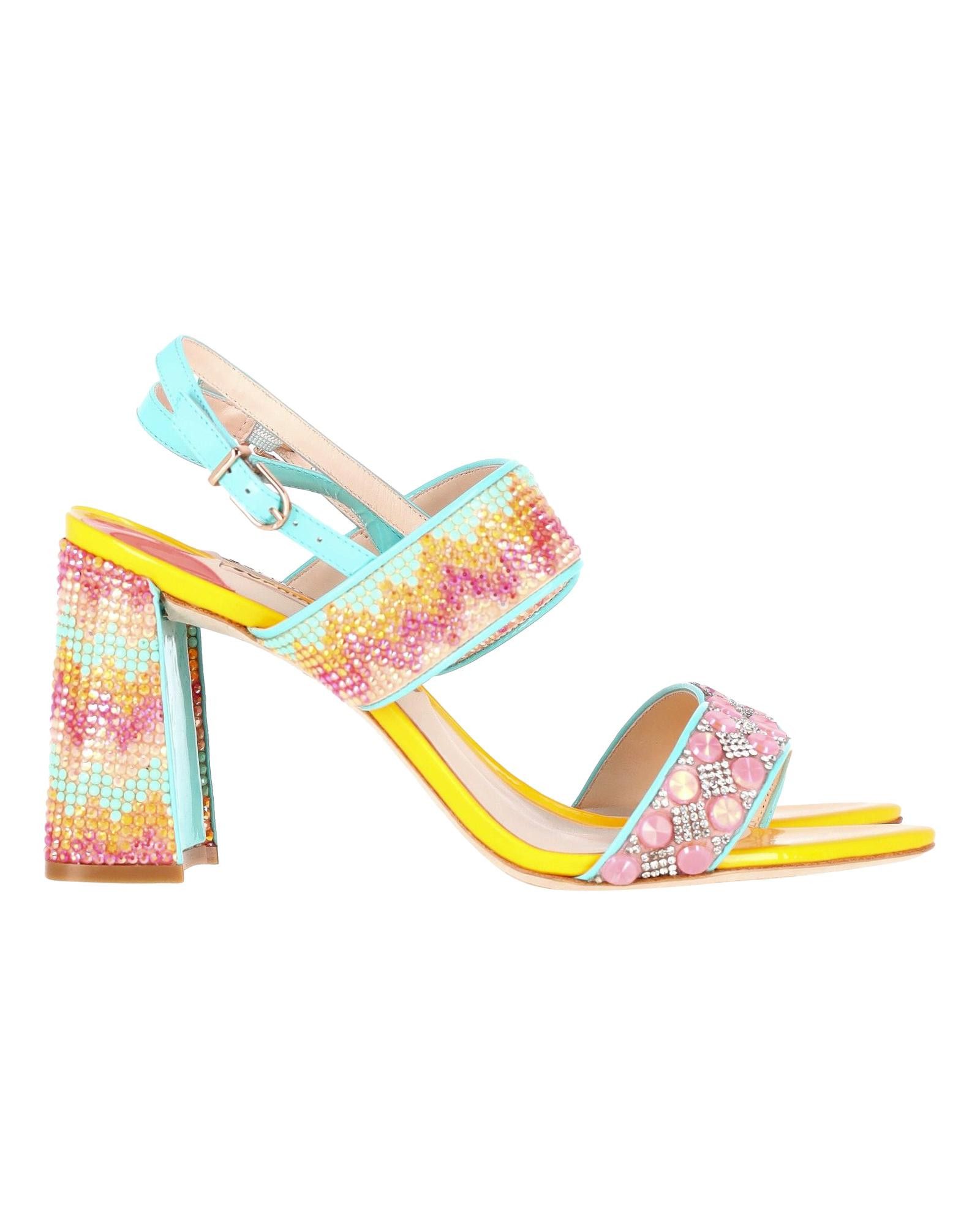 image of Sophia Webster Multicolor Leather Block Heel Shoes Sandals, Women's (Size 11)