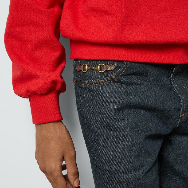 Gucci o1loc1c0126 774080 Denim Pant With Horsebit in Dark Blue Size US 31 - 3 Thumbnail