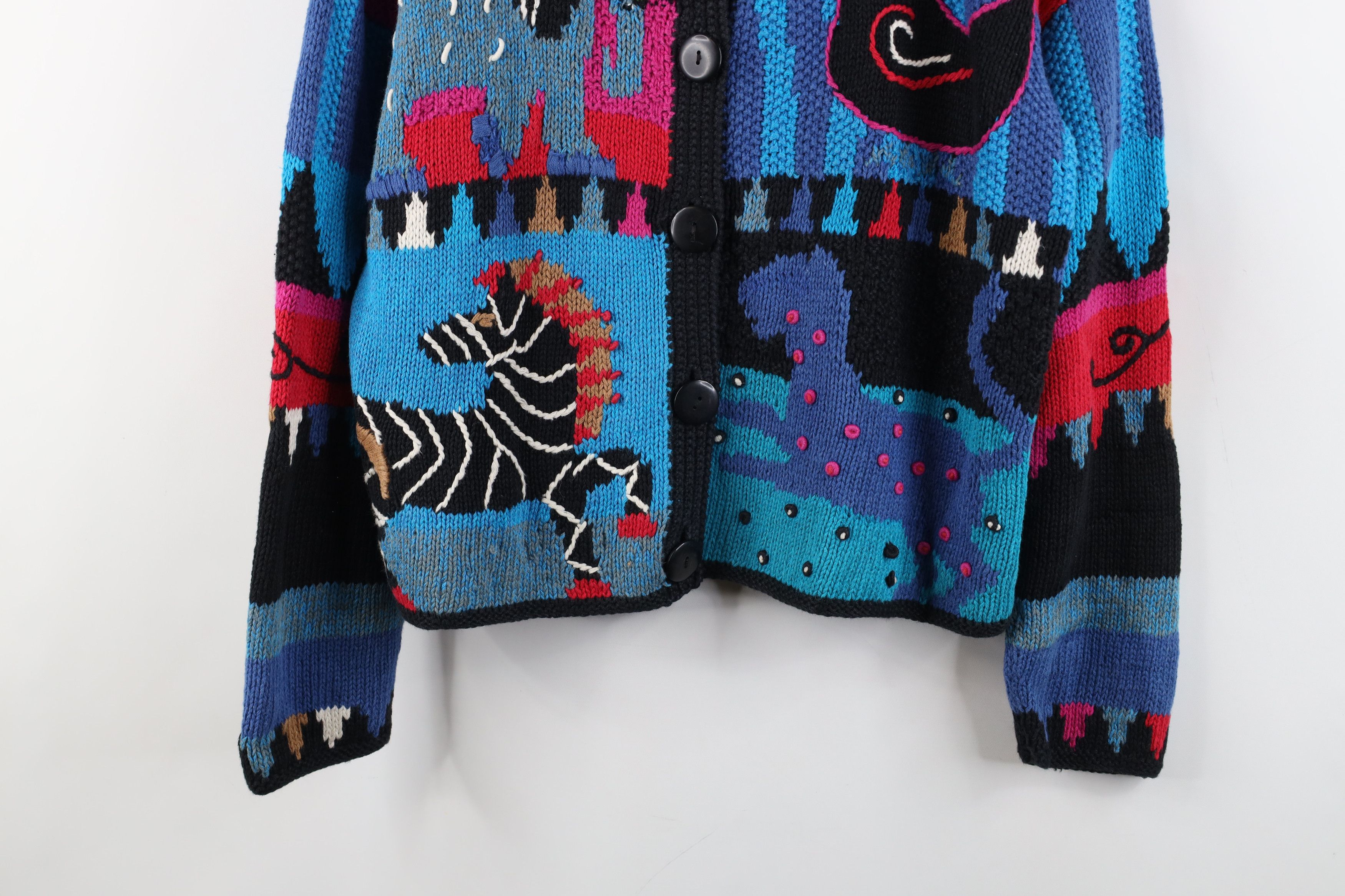 Vintage Vintage 90s Streetwear Animal Hand Knit Cardigan Sweater Size L / US 10 / IT 46 - 3 Thumbnail