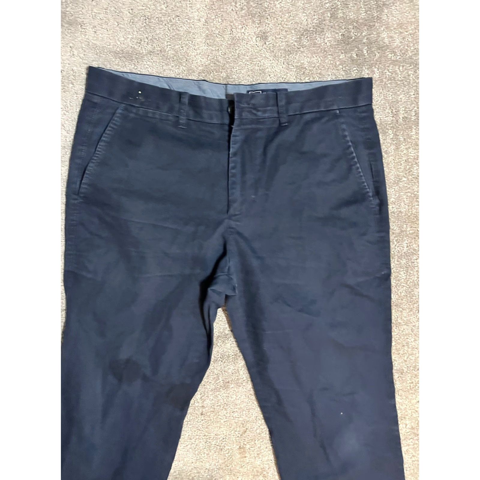 Gap Gap Slim Chino Pants Men 33x30 Navy Blue Solid Khakis Casual Flat Front Zipper Slimming Cotton 30 In Inseam Regular Style Pants VINTAGE No Size US 33 - 3 Thumbnail