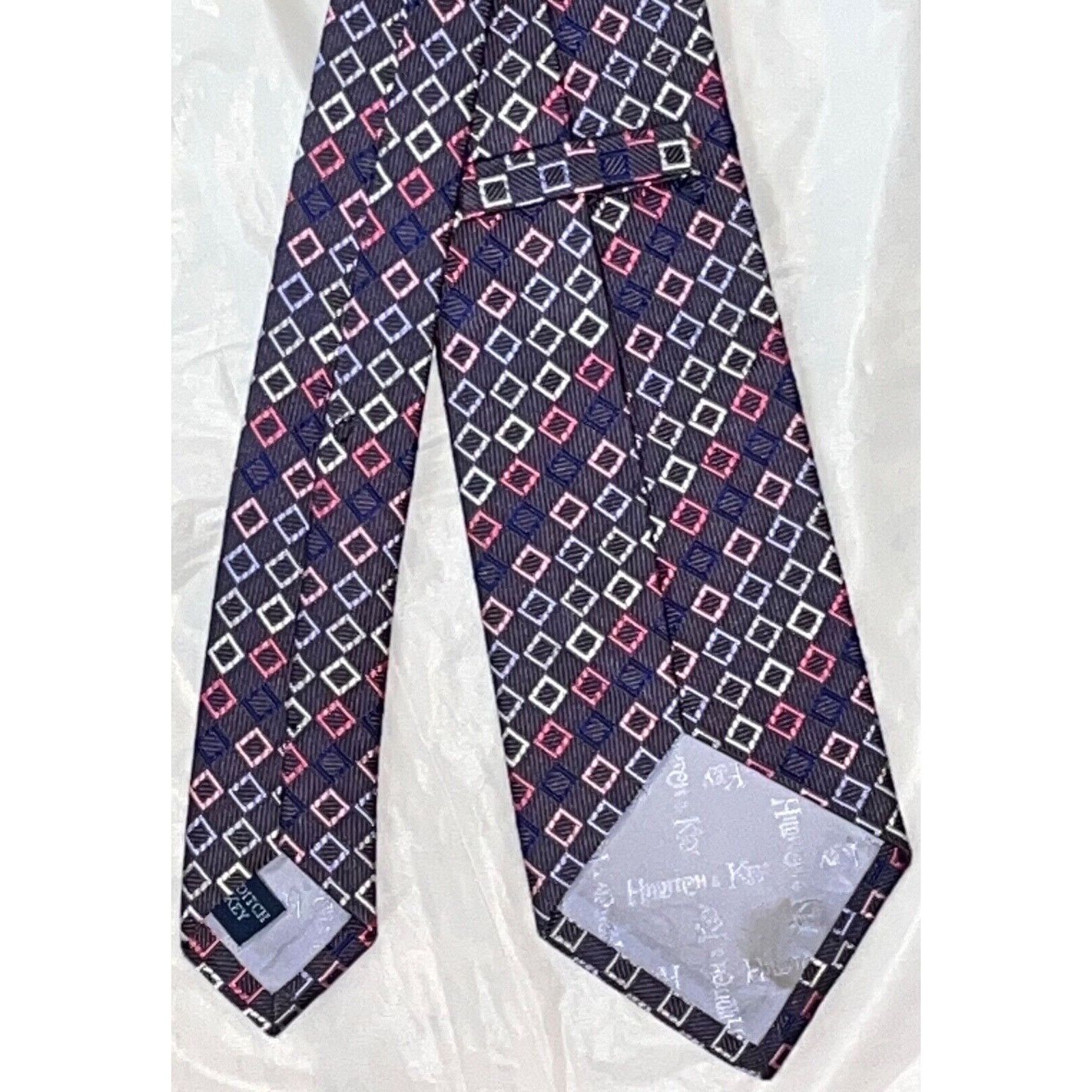 Hilditch & Key Hilditch & Key All Silk Tie ~ Purple & Pink Squares Size ONE SIZE - 3 Thumbnail