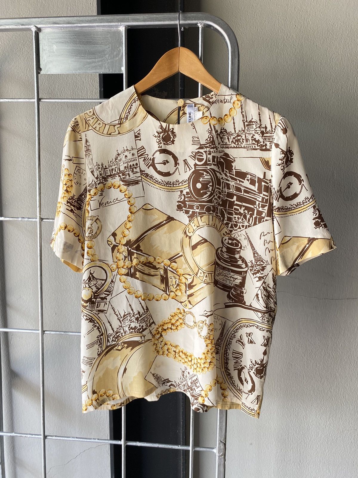 image of Celine Printed Silk Blouse in Yellow, Women's (Size XS)