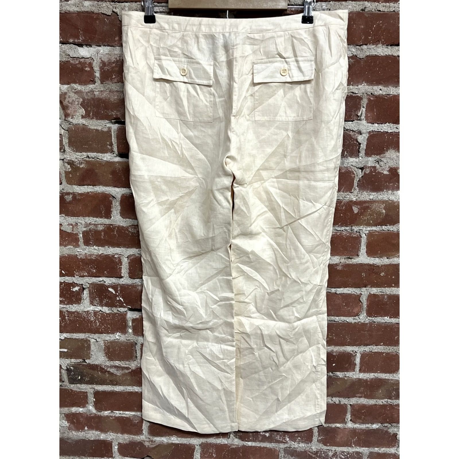 Vintage INC International Concepts Pants Wide-Leg Size 12 Petite Beige Linen 28in Inseam Casual Business Womens Size 34" / US 12 / IT 48 - 2 Thumbnail