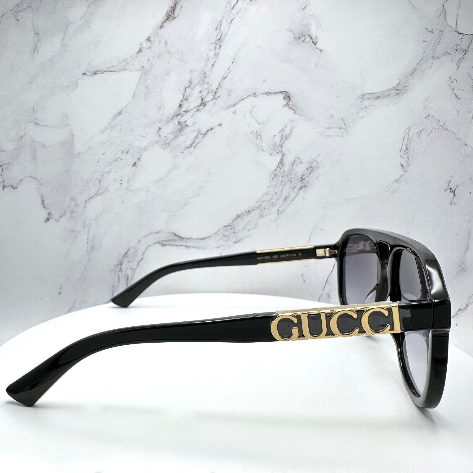 New Gucci Sunglasses Black Pilot Aviator 58mm Navigator Gold