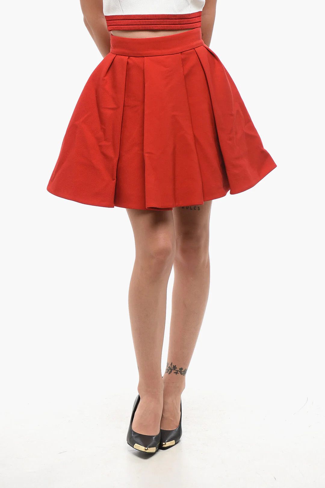 Balmain og1mm0326 Flared Wool Skirt in Red Size 40" / US 18 - 1 Thumbnail
