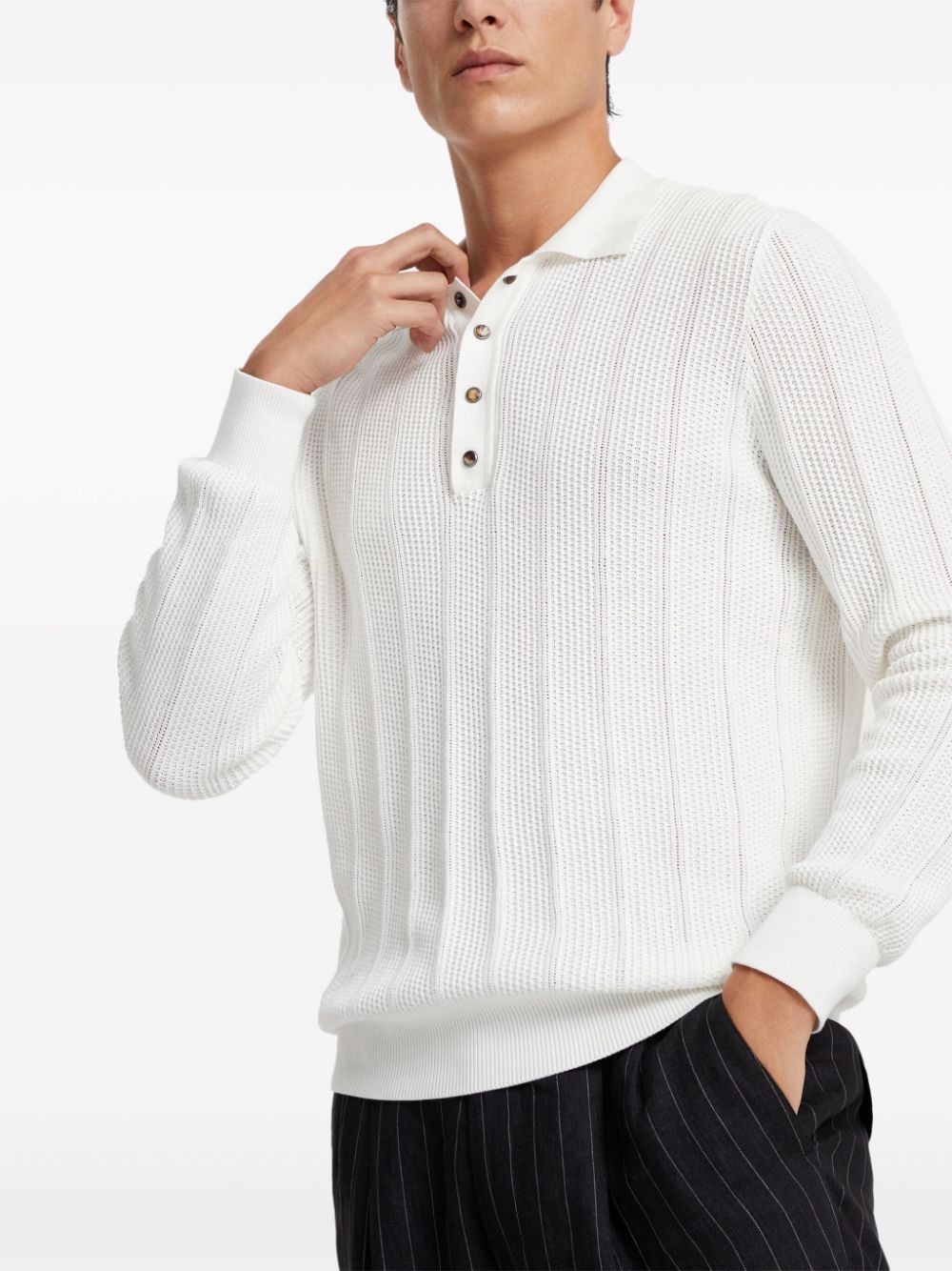 Brunello Cucinelli o1la1rc1a0425 Polo Sweater in White Size US XL / EU 56 / 4 - 2 Thumbnail