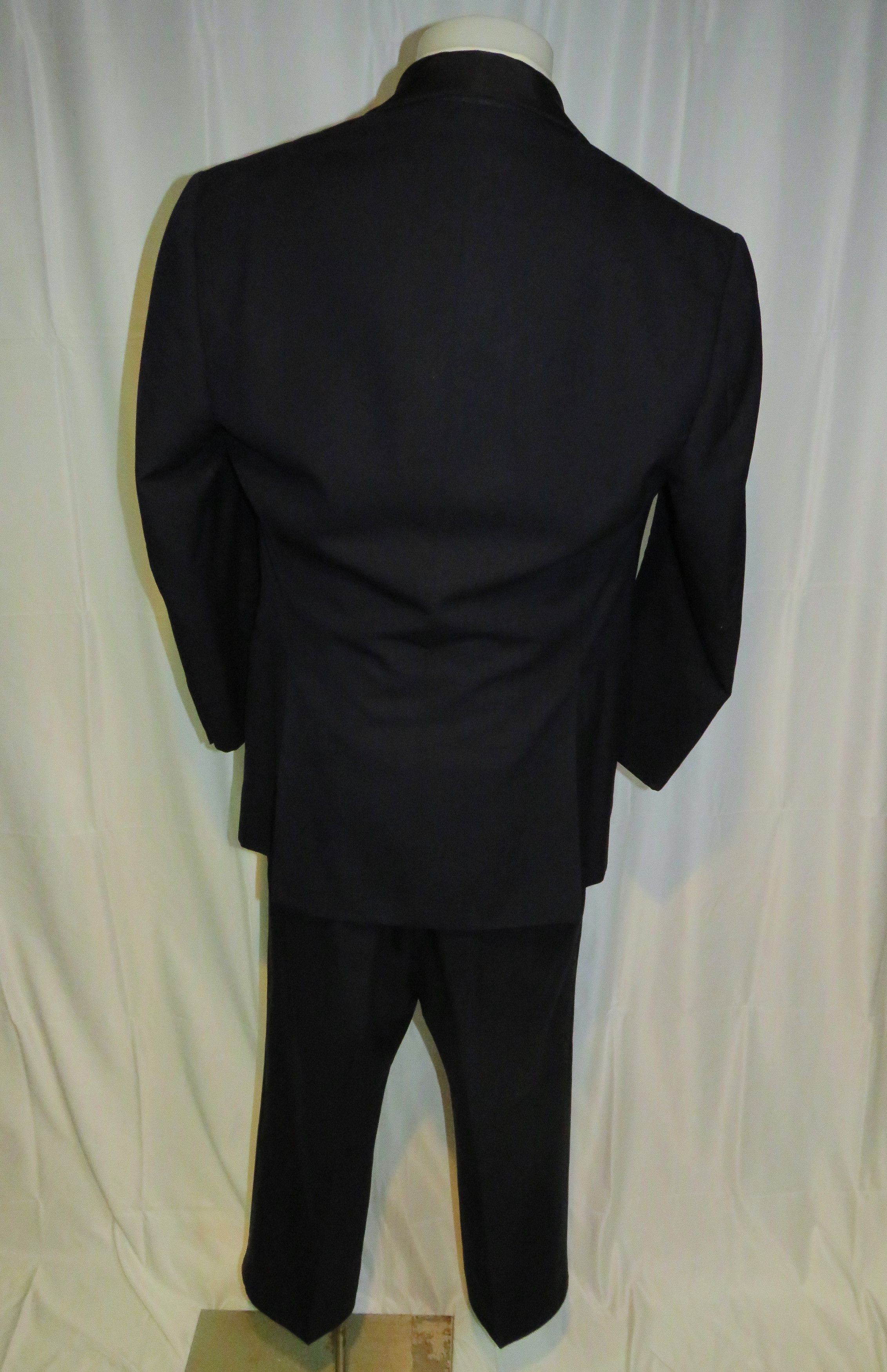 Alan Flusser Bespoke Navy Herringbone Shawl Collar One Button Tuxedo 40R Size 40R - 2 Thumbnail