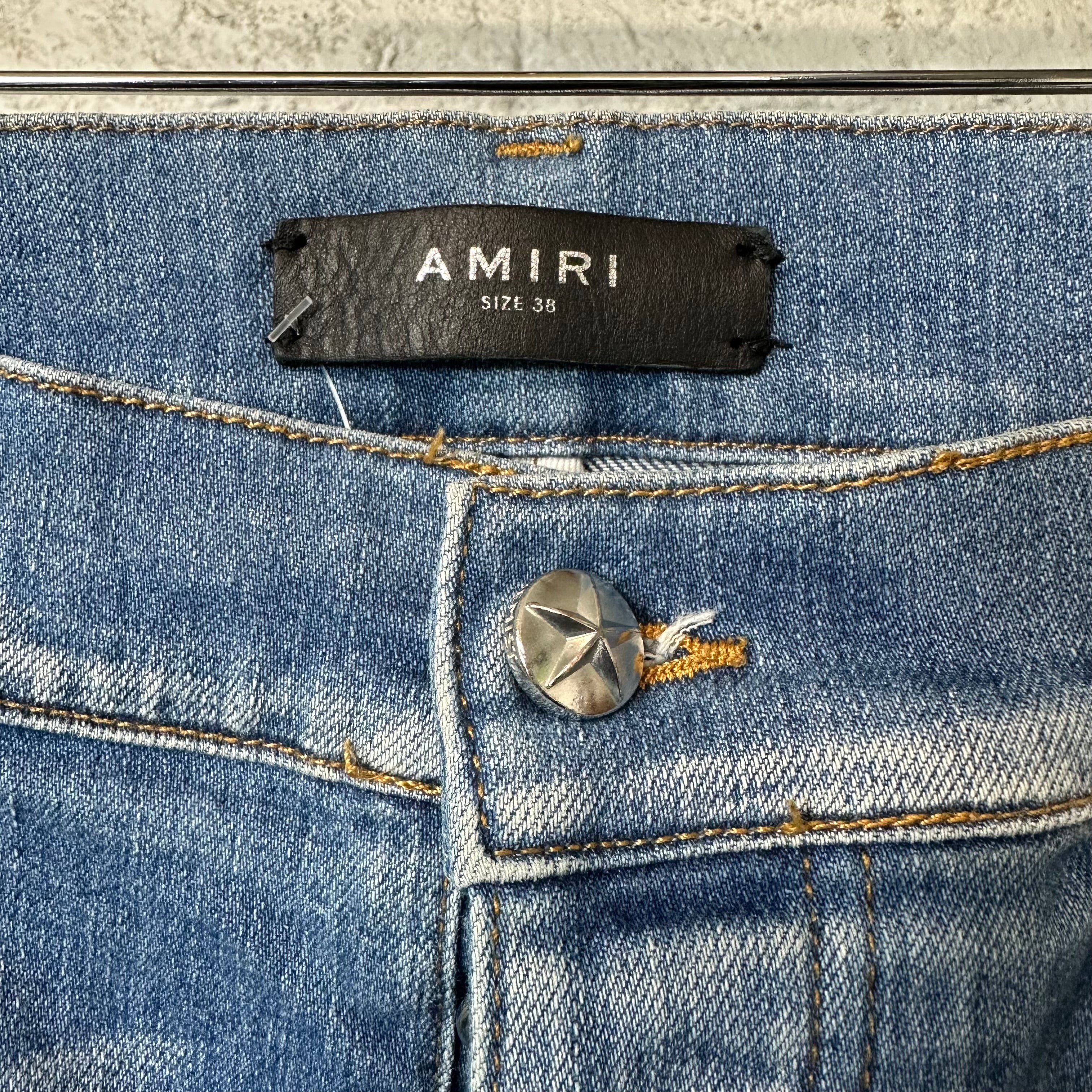 Amiri Amiri Black Leather Star Chemist Blue Denim Jeans Sz 38 Size US 38 / EU 54 - 3 Thumbnail