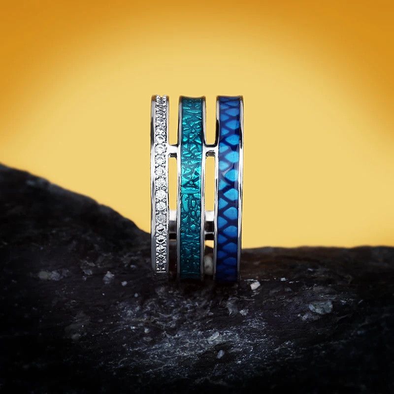Jewelry Creative Three-layer Blue Zircon Geometric Ring Size ONE SIZE - 2 Thumbnail