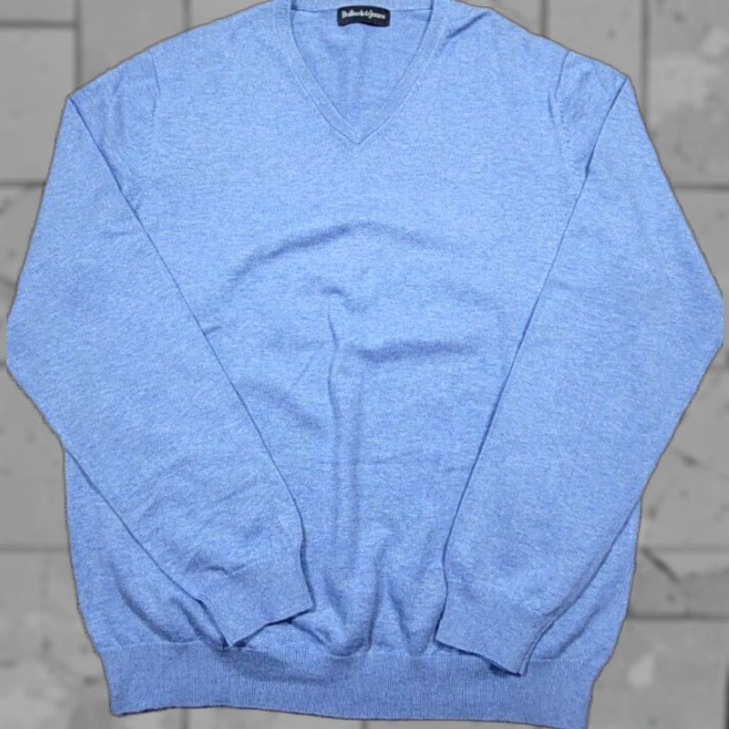 Vintage Bullock & Jones Sweater V-Neck XL Blue Cotton Cashmere Knit Pullover Mens Long Sleeve Classic, Preppy, Designer Size US XL / EU 56 / 4 - 1 Thumbnail