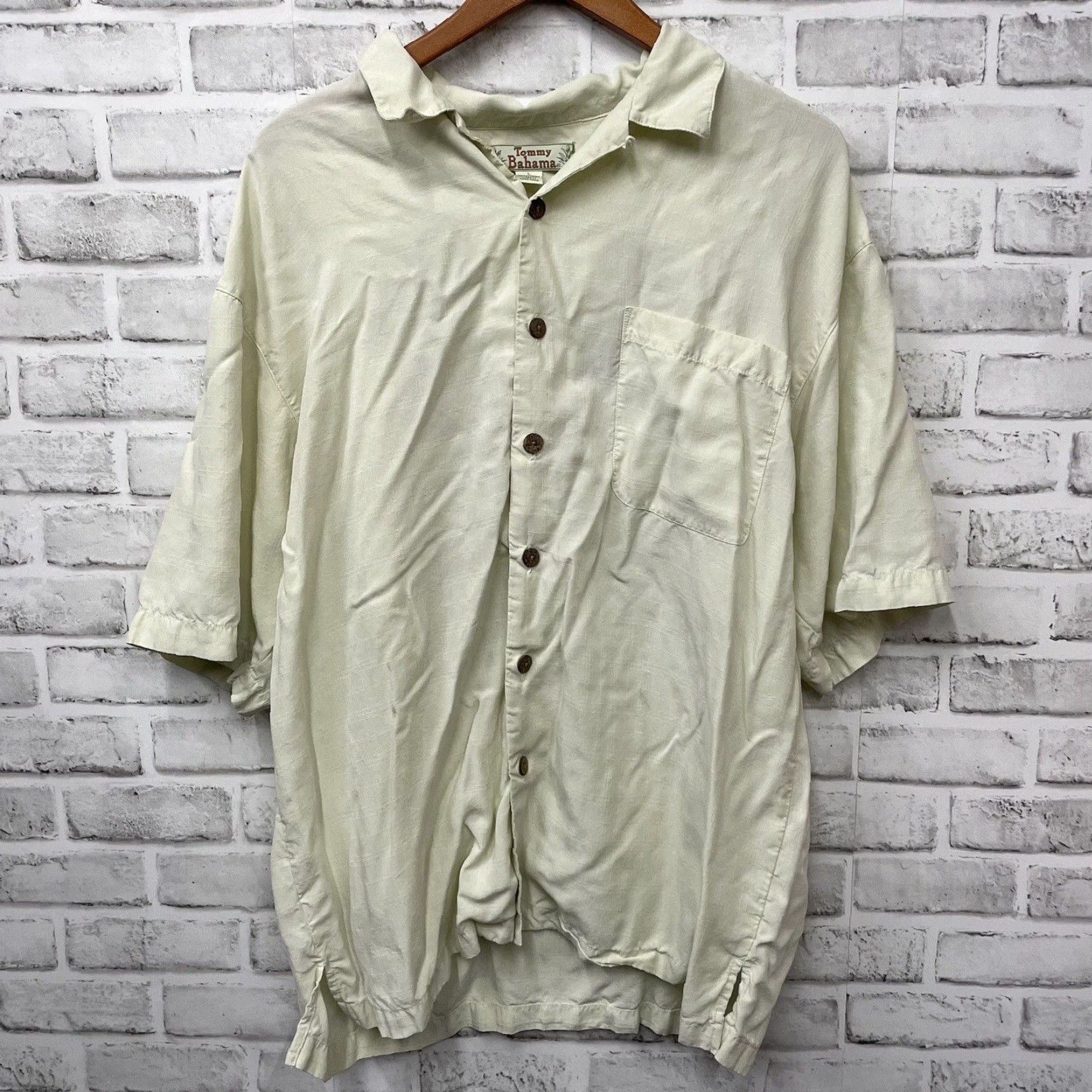 Tommy Bahama VINTAGE Tommy Bahama Golf Embroidered Shirt Mens L Beige Rayon 100% Polysonic Button-Down Short Sleeve Size US 33 - 2 Thumbnail