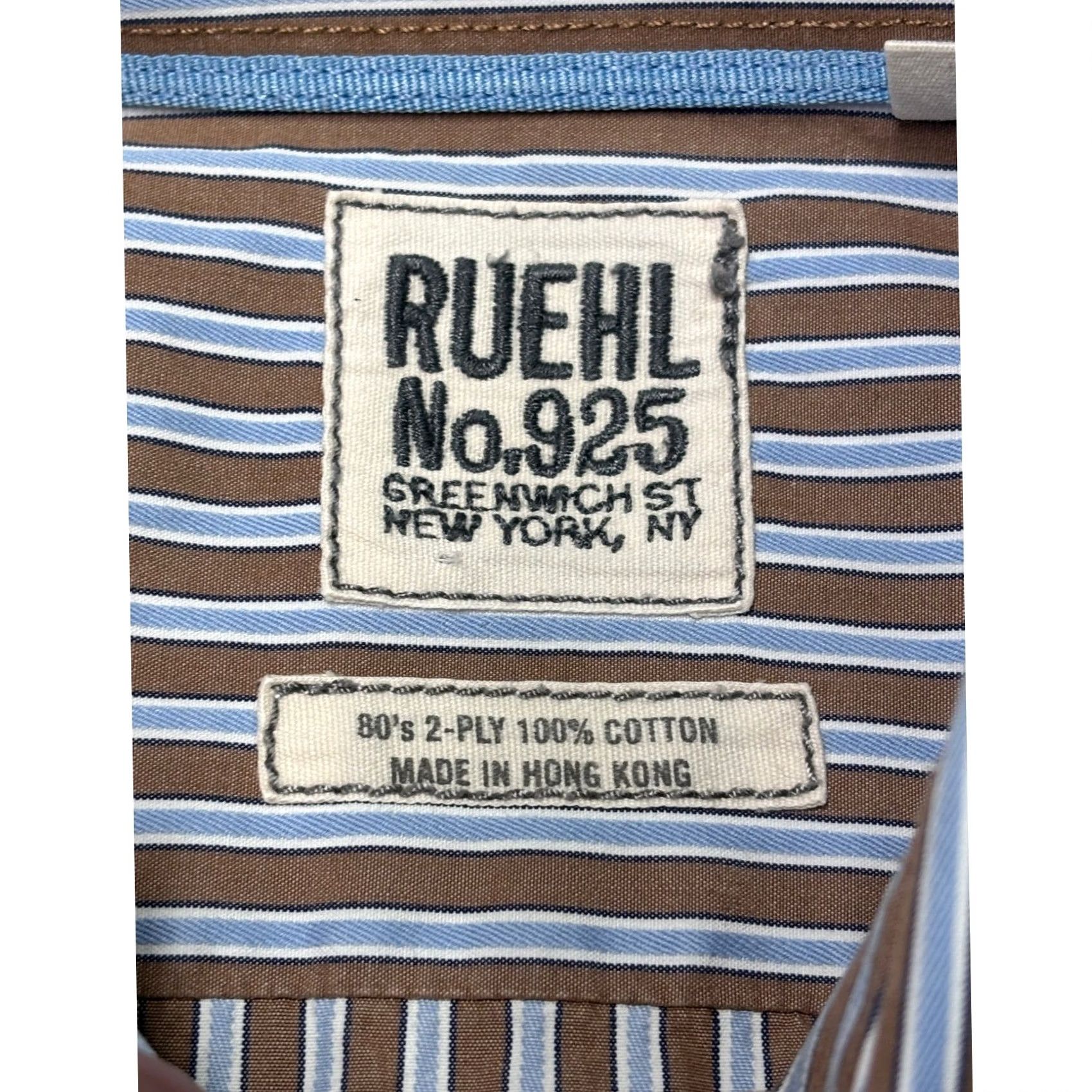 Vintage VINTAGE RUEHL No925 Striped Shirt Mens XL Brown Blue Button-Down Long Sleeve Cotton Blend Size US XL / EU 56 / 4 - 4 Thumbnail