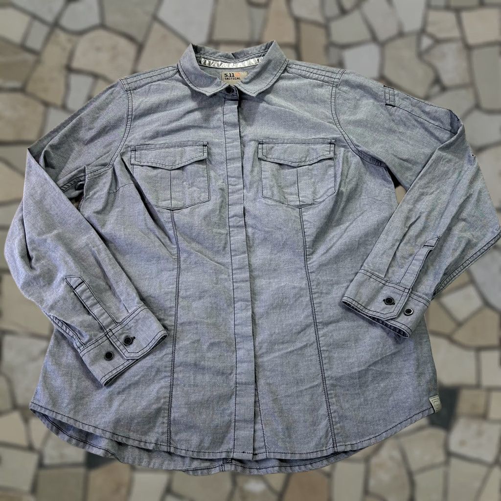 Vintage 5.11 Tactical Athena Shirt Womens Large Gray Snap Button Up Workwear 62386 Size L / US 10 / IT 46 - 1 Thumbnail