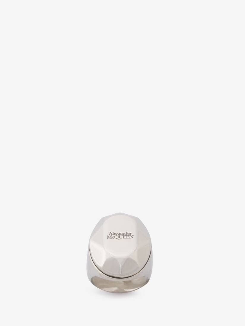 Alexander McQueen o1w1db10725 Size:19/The Faceted Stone Ring in Silver Size ONE SIZE - 1 Thumbnail