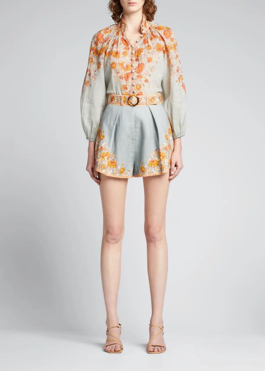 Zimmermann Andie Billow Blouse & Shorts in Dusty Blue Floral