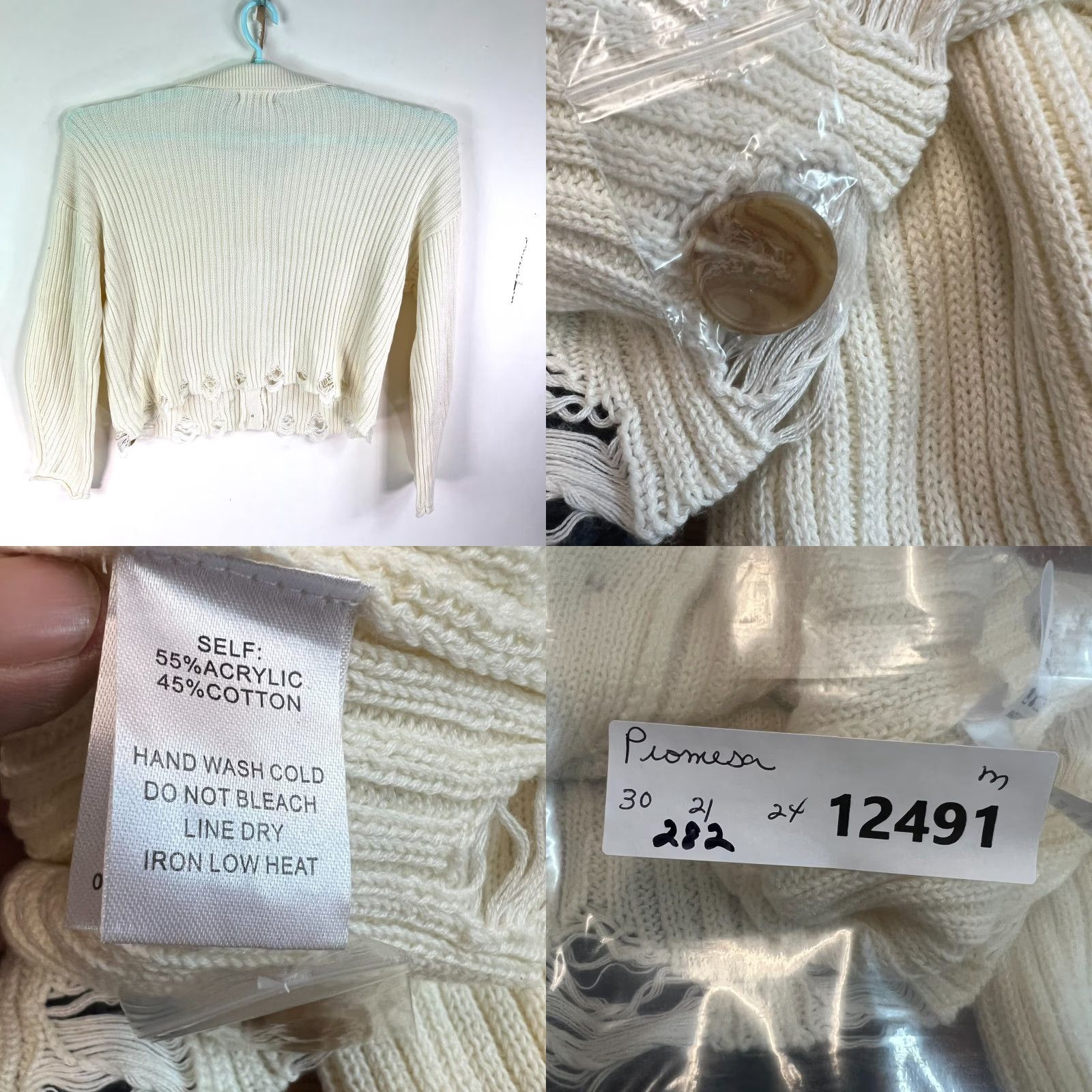 Vintage Promesa Cardigan Womens M Ivory Striped Cable-Knit Fringe Long Sleeve Lightweight All Seasons Bohemian Womens Size M / US 6-8 / IT 42-44 - 8 Thumbnail