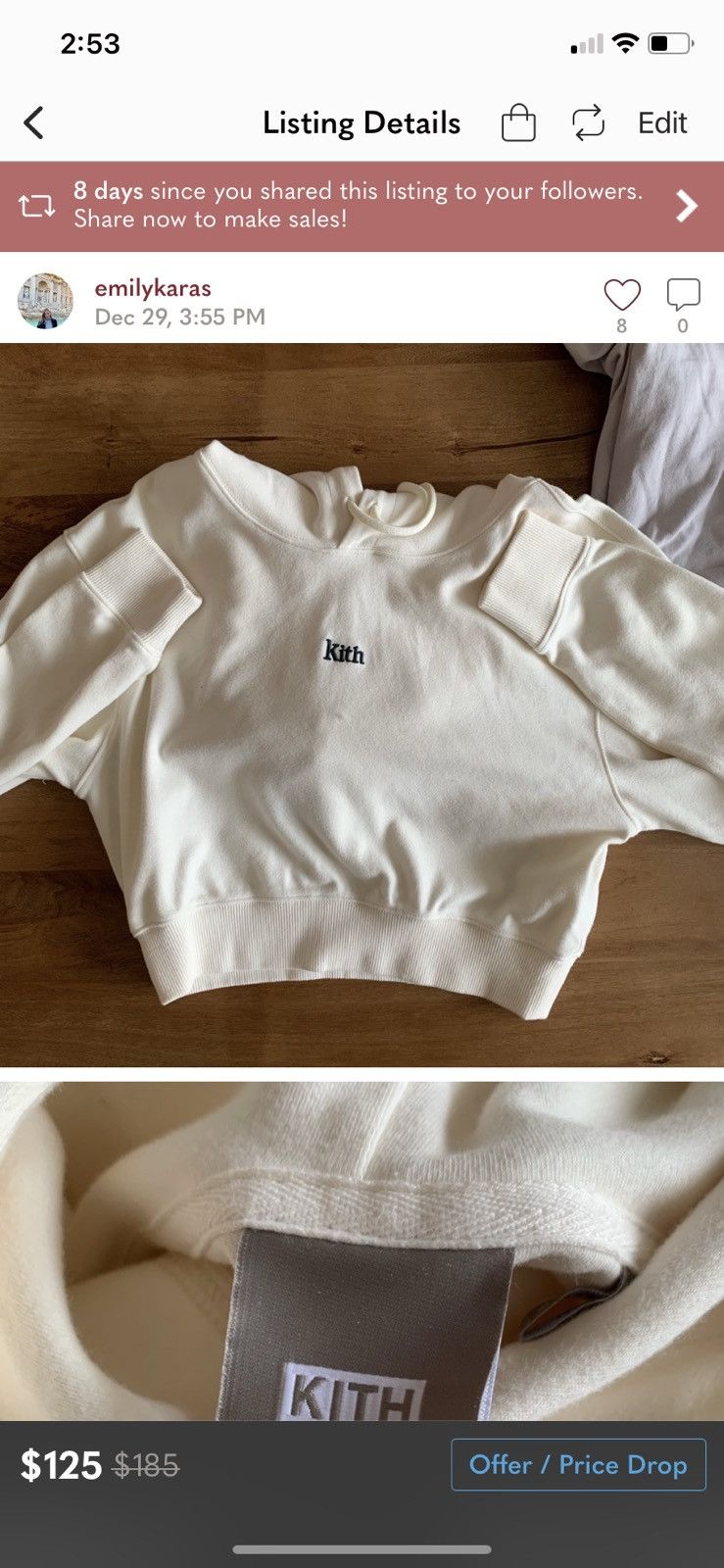 image of Kith Cropped Hoodie in White, Women's (Size XS)