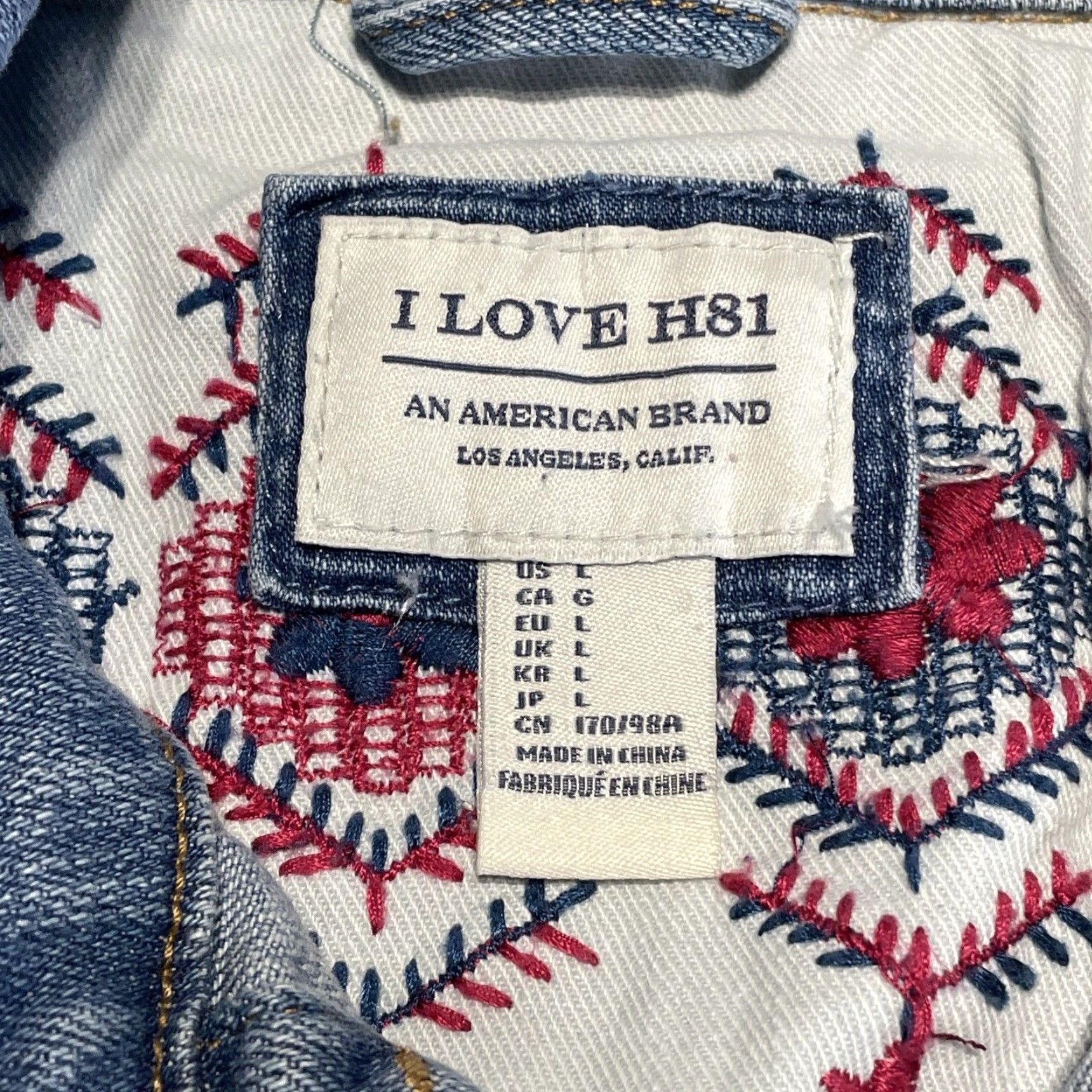 Denime VINTAGE I LOVE H81 Denim Jacket Womens L Medium Blue Jean Cropped Trucker Fall Spring Winter Size 36" / US 14 / IT 50 - 2 Thumbnail