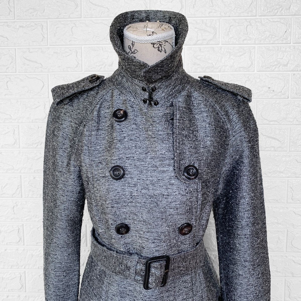 Burberry Burberry Mettalic Jacquard Wool Trench Coat Jacket Silver Size US S / EU 44-46 / 1 - 6 Thumbnail