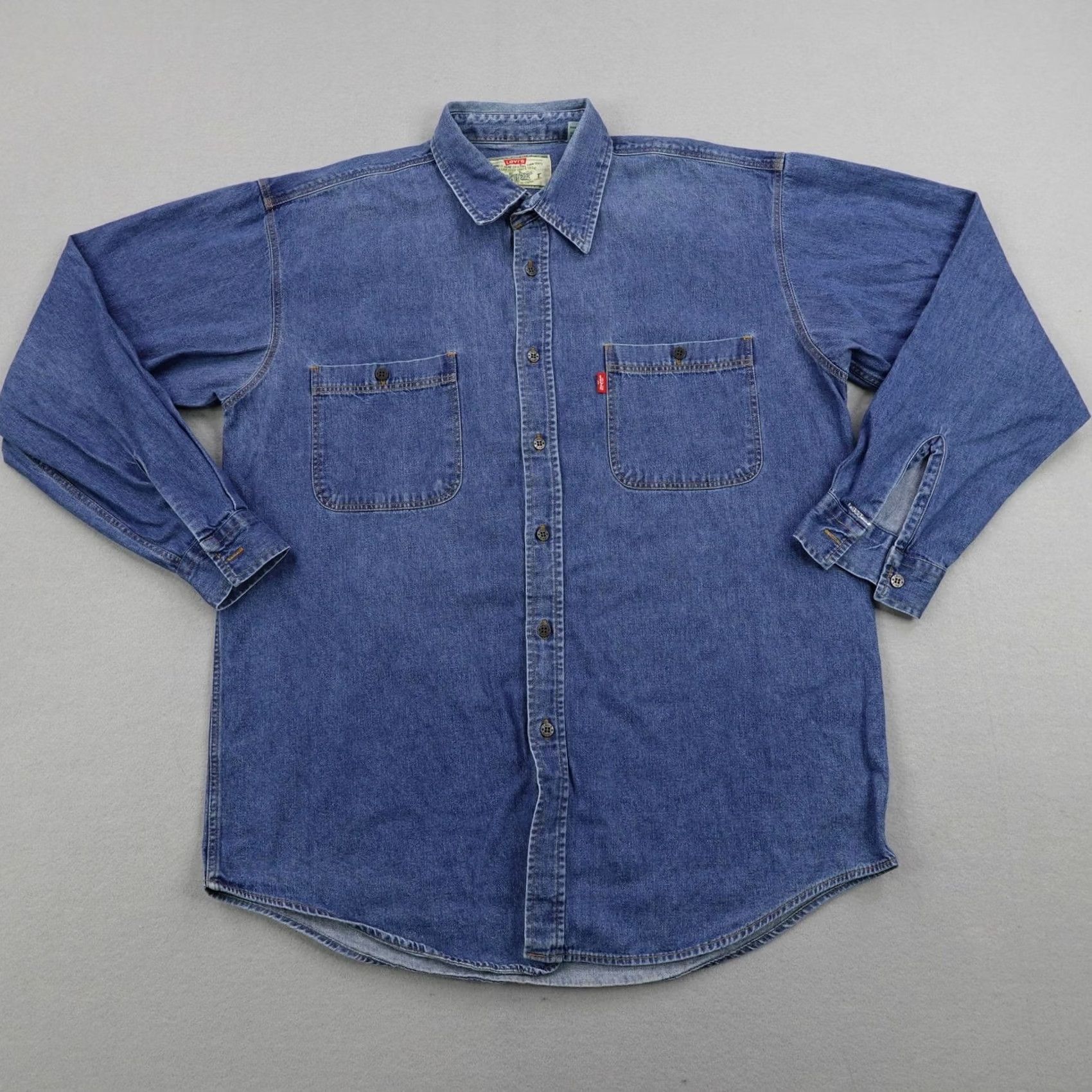 Levi's VINTAGE Levi's Shirt Mens XL Blue Denim Button-Up Red Tab Overshirt 90s Cowboy Western Casual Workwear Long Sleeve Collared Button-Up Size US XL / EU 56 / 4 - 2 Thumbnail