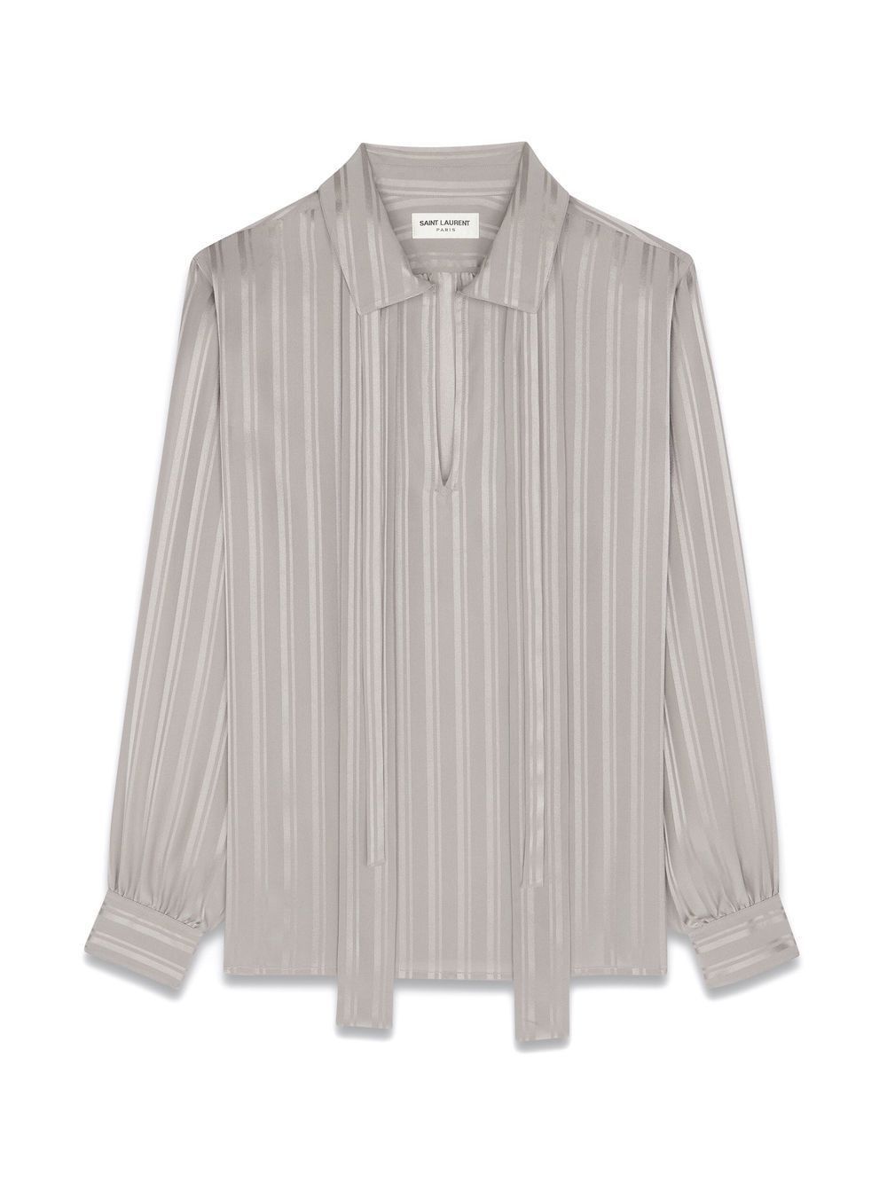Saint Laurent Paris o1bcso1str1024 Lavalliere Neck Blouse in Grey Size US S / EU 44-46 / 1 - 2 Thumbnail