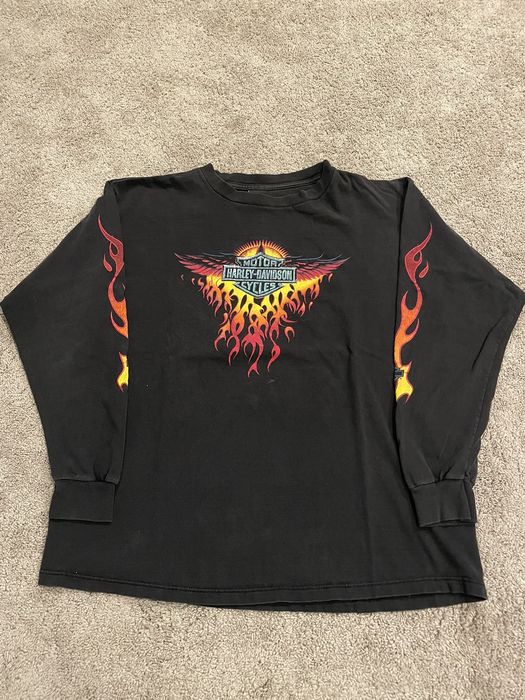 Vintage Vintage 90s Harley Davidson Flame Fire Phoenix Bike L/S Tee ...