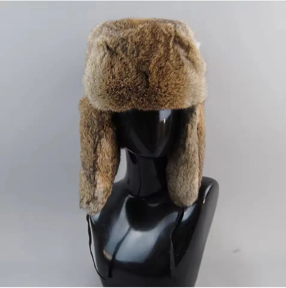 Japanese Brand Size L Warm Natural Rabbit Fur Bomber Hat With Earflaps Size ONE SIZE - 8 Thumbnail