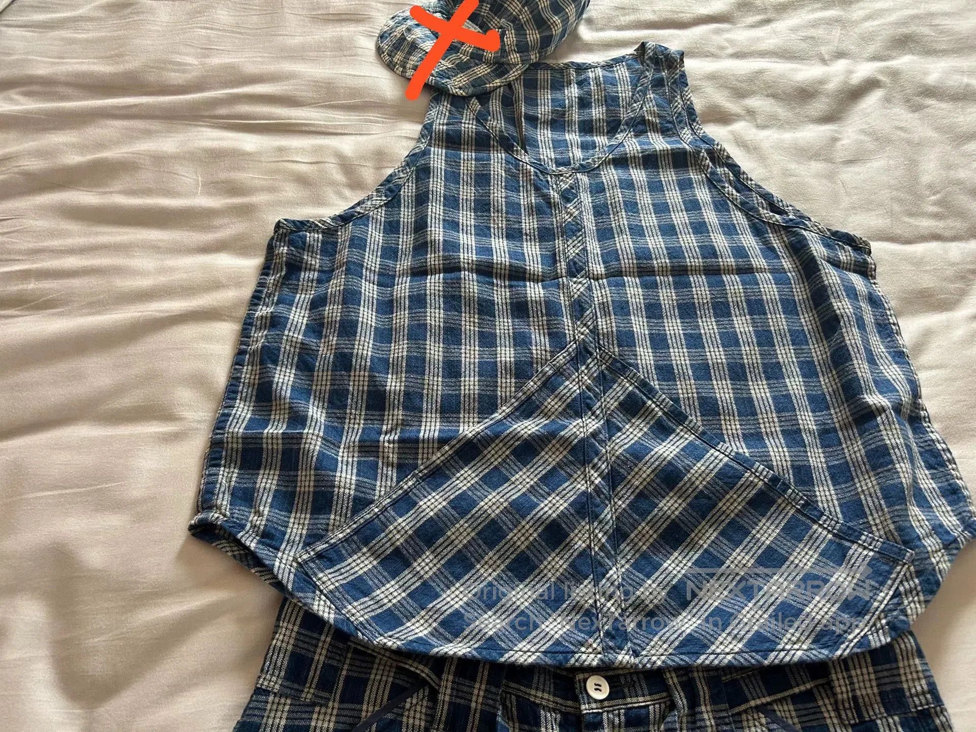 Porter Classic blue checkered summer outfit set. Size 23" - 3 Thumbnail