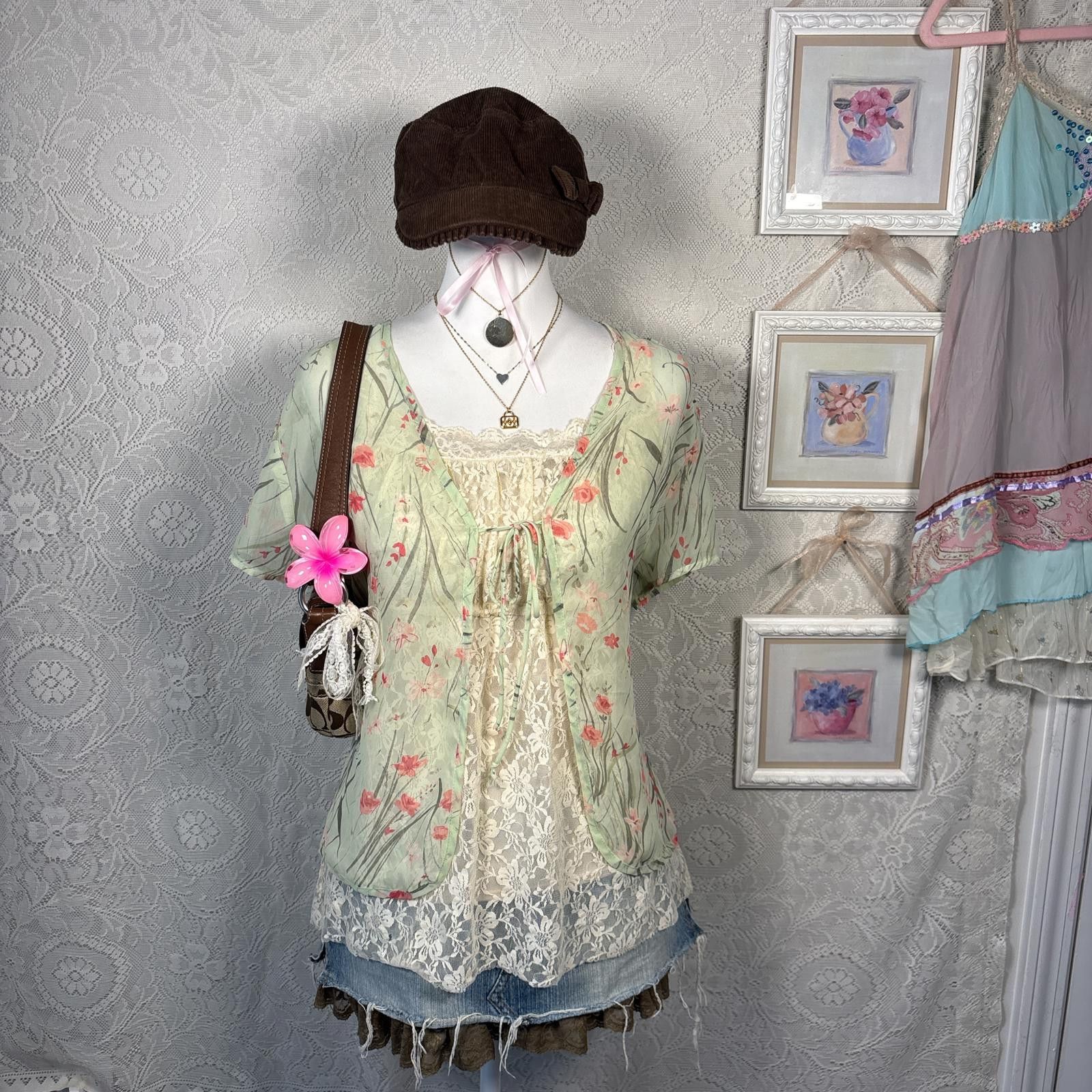 Other y2k floral fairy core sheer tie blouse Size M / US 6-8 / IT 42-44 - 2 Thumbnail